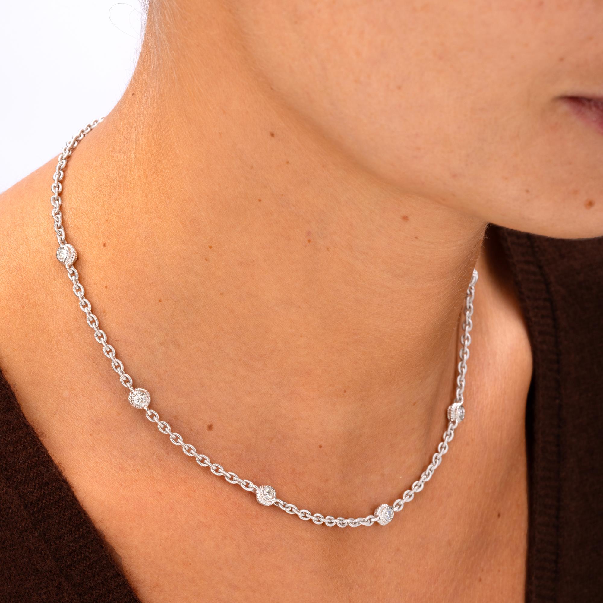 Estate Diamonds By The Yard Italian 18k White Gold Link Necklace