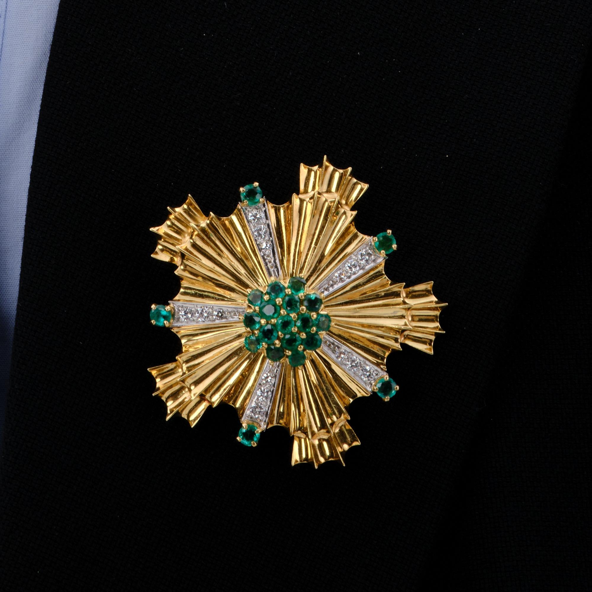 Vintage Tiffany & Co Mid-Century Emerald And Diamond Pinwheel Brooch