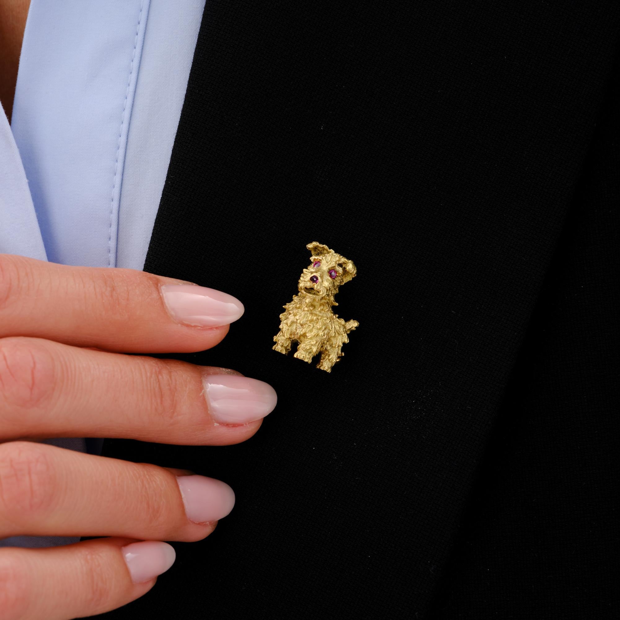 Tiffany & Co Mid Century 1960s Vintage 18k Gold Poodle Terrier Dog Brooch