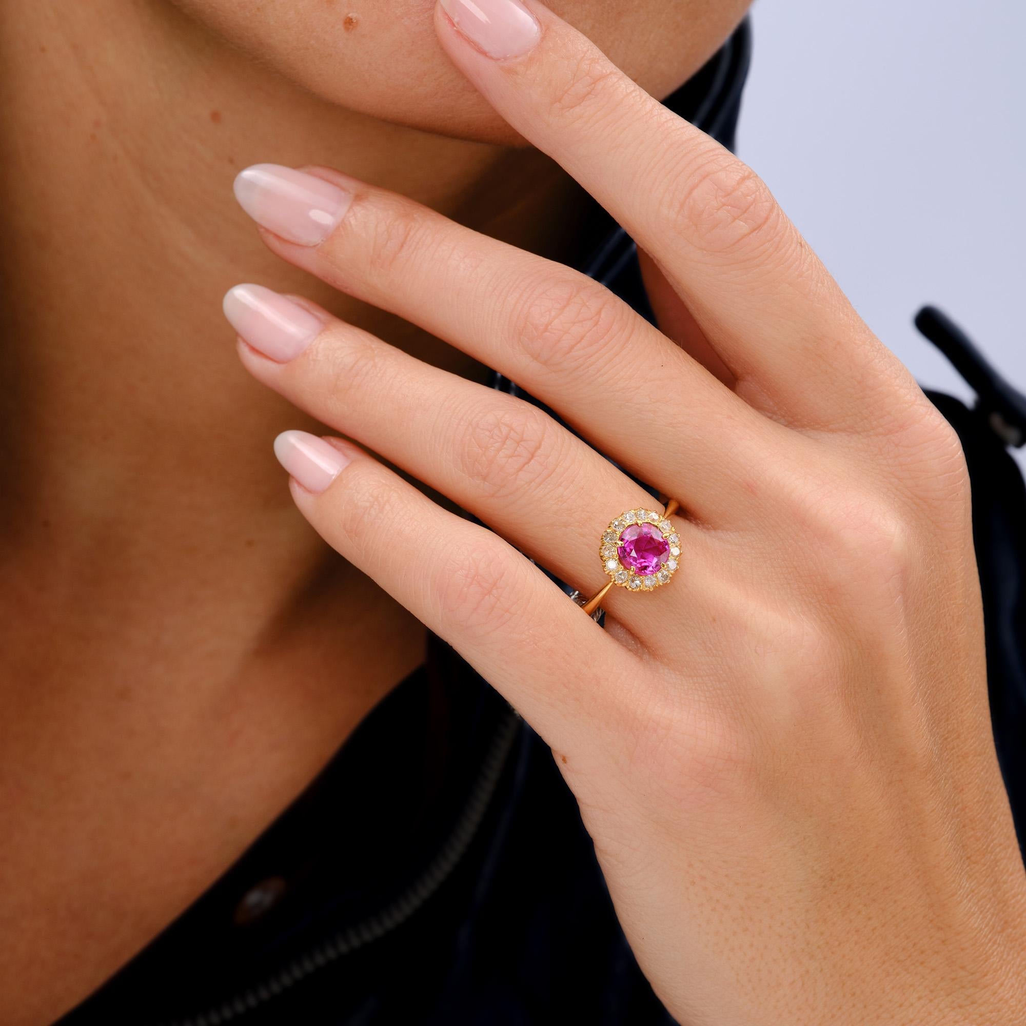 Antique Victorian GIA 1.25 Ct Unheated Burma Pink Sapphire Halo Engagement Ring