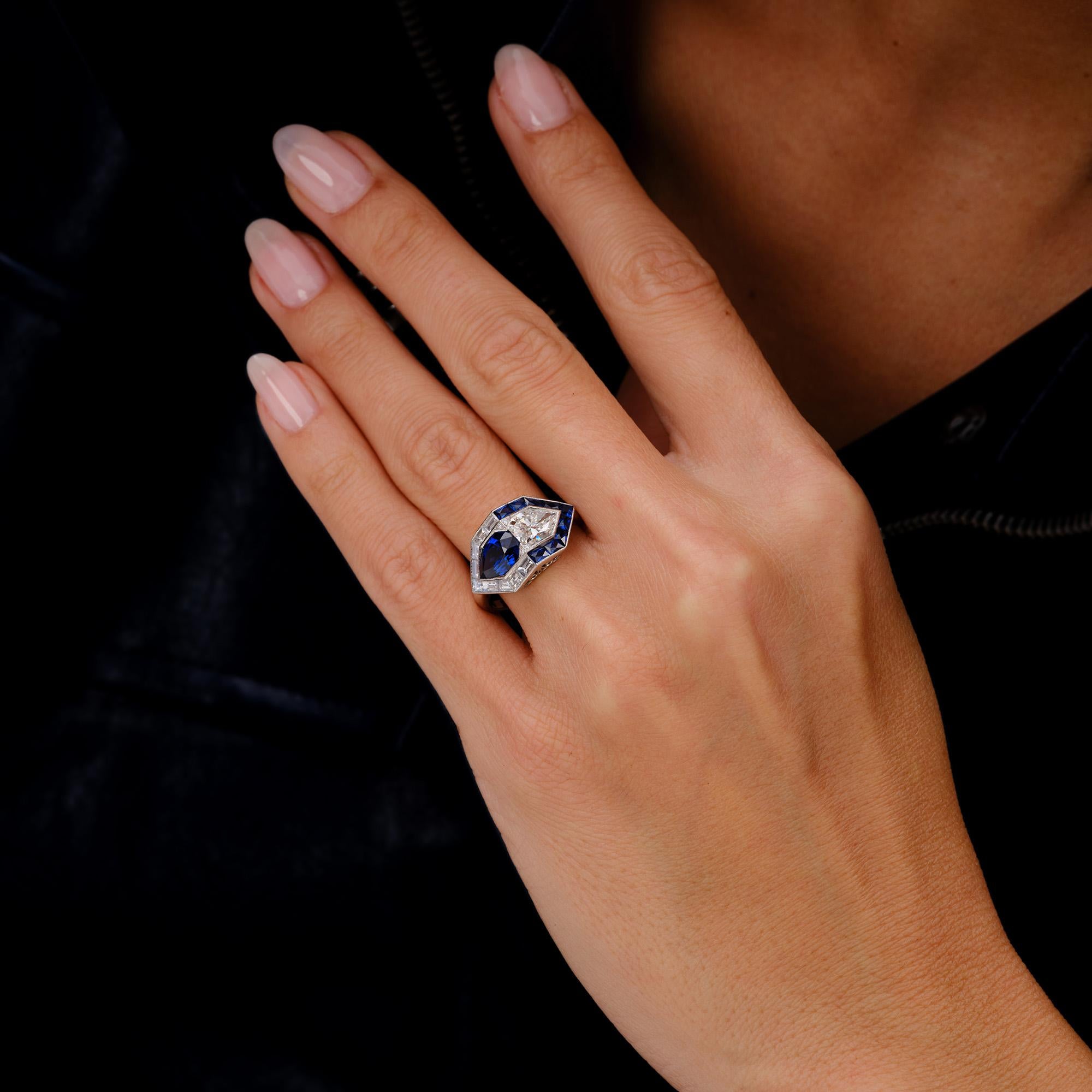 Sophia D. Art Deco Revival Diamond and Sapphire 3.67 Ct Toi Et Moi Platinum Ring