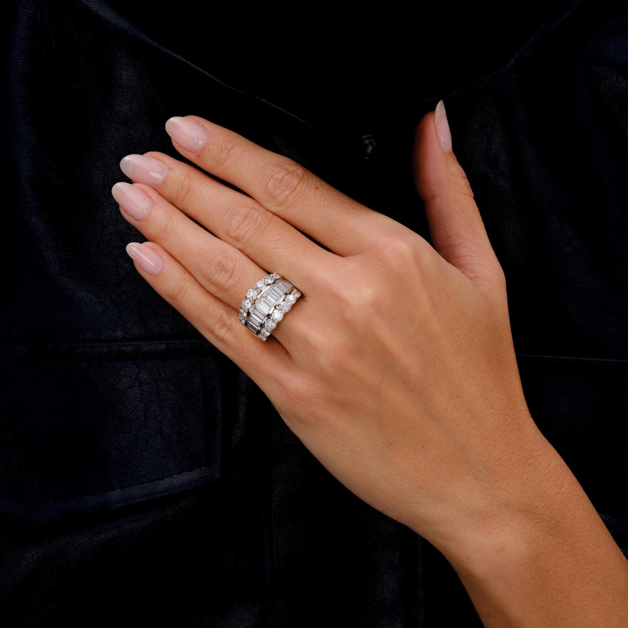 Vintage 3 Carat Diamond Baguette Round Brilliant 18K Gold Cigar Band Ring 1980s