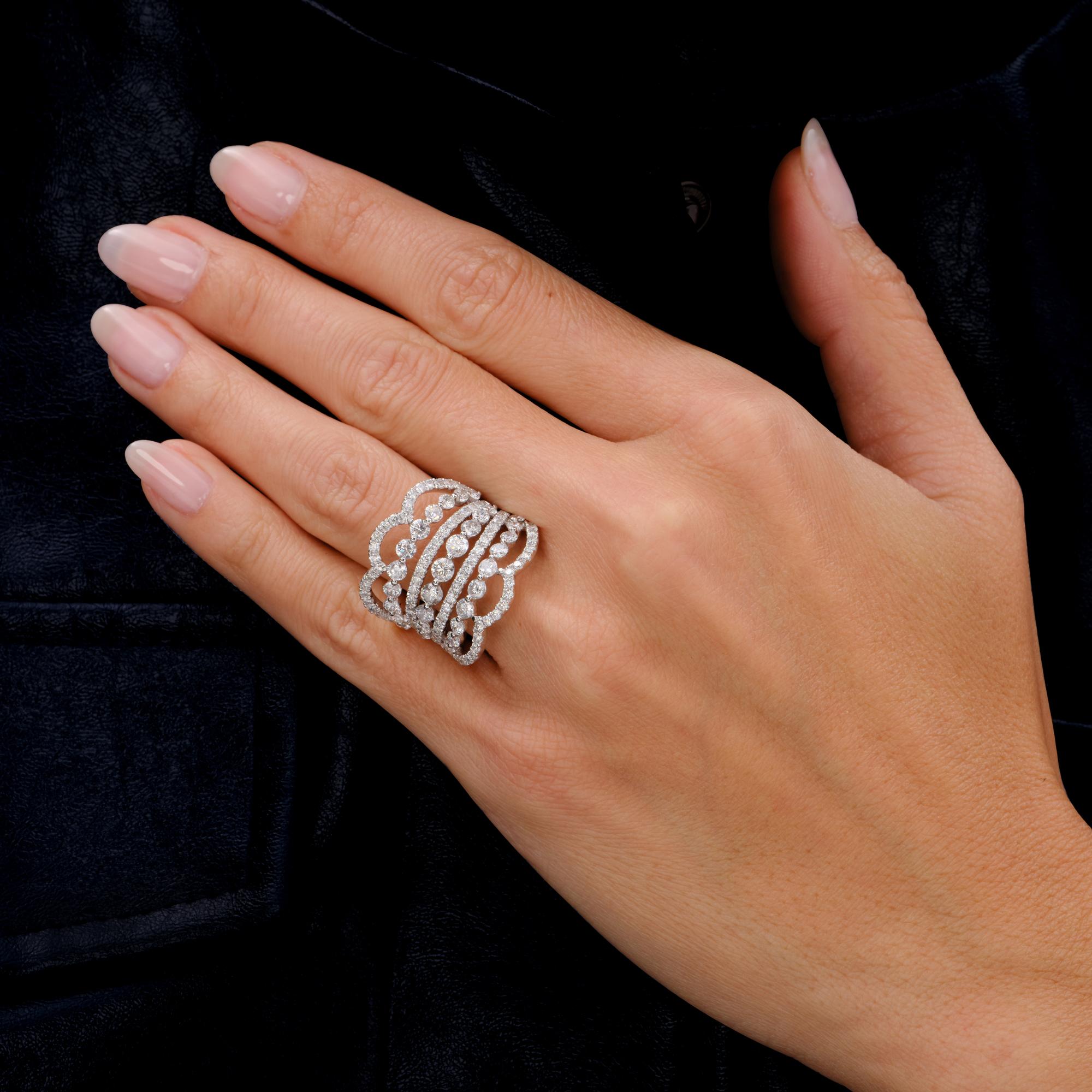 7 Tiered 2.50 Carat Diamond Tiara Wide White Gold Estate Band