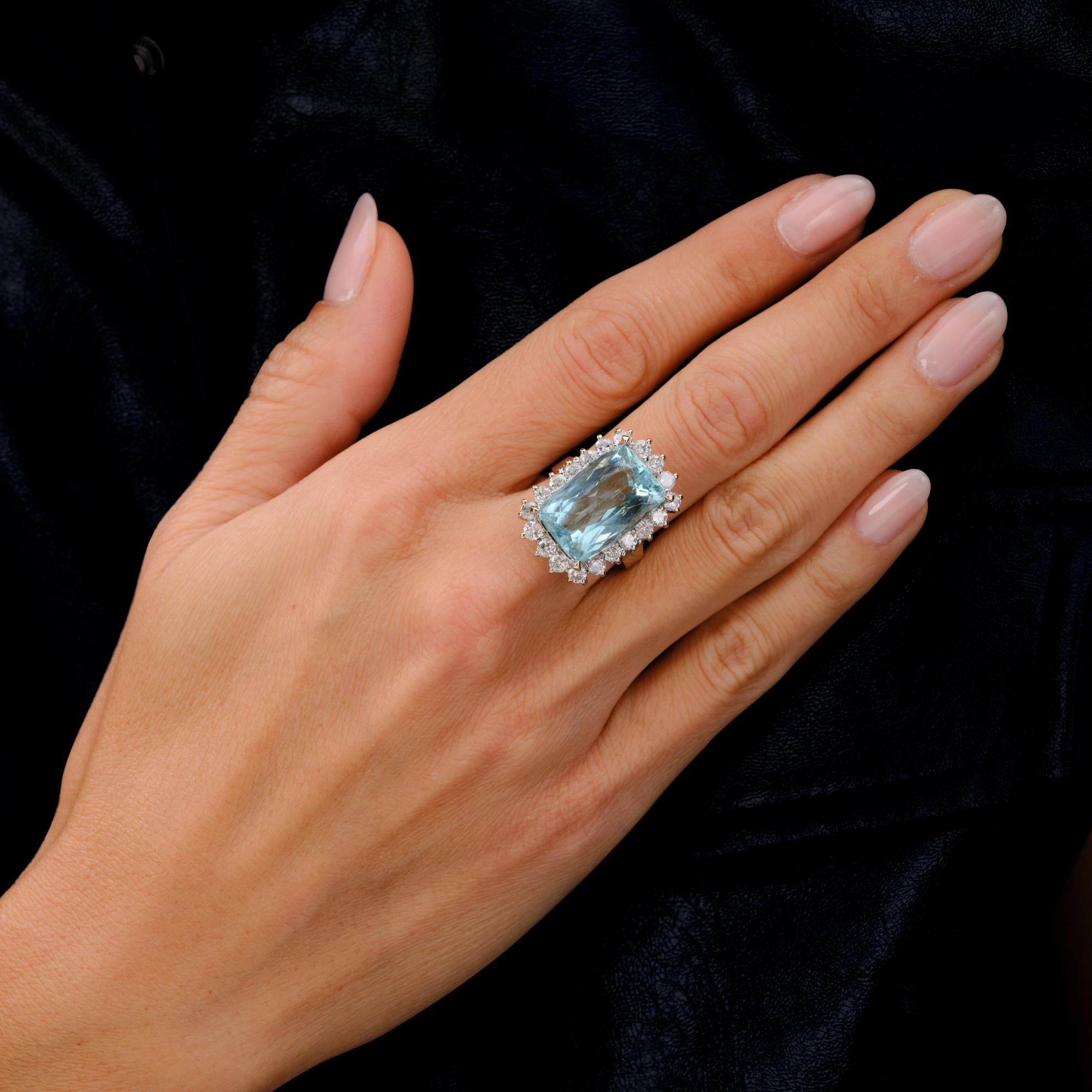 Vintage 9 Carat Aquamarine & Diamond Princess Diana Cocktail Ring
