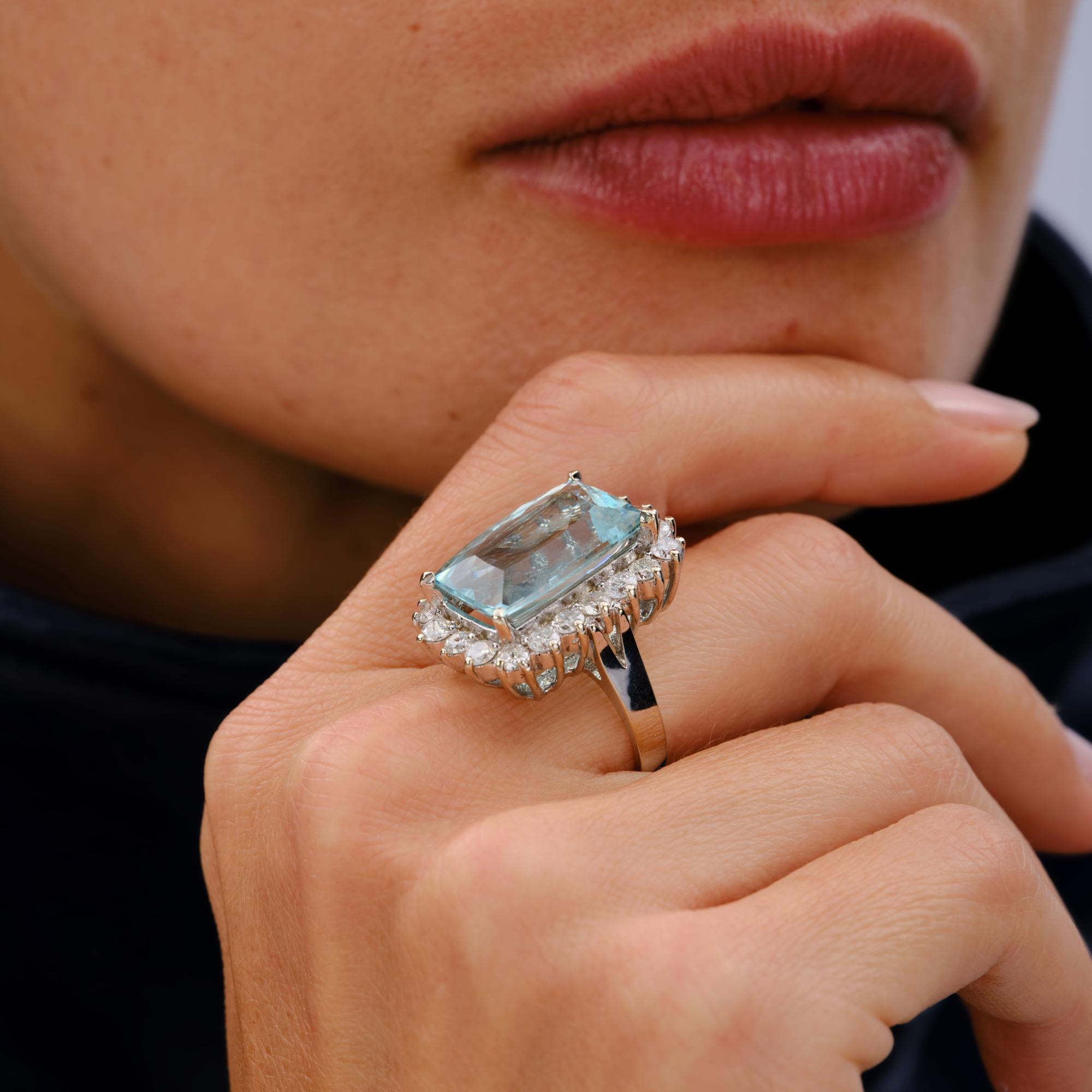Vintage 9 Carat Aquamarine & Diamond Princess Diana Cocktail Ring