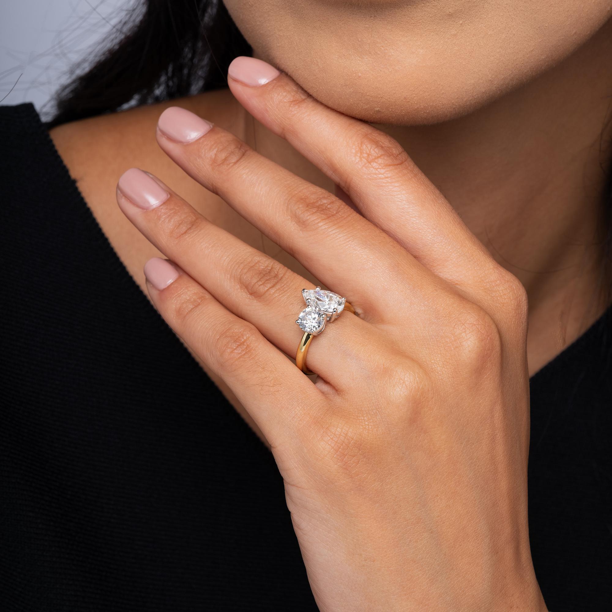 GIA 3 Carat Pear & Round Double Diamond Toi Et Moi Engagement Ring