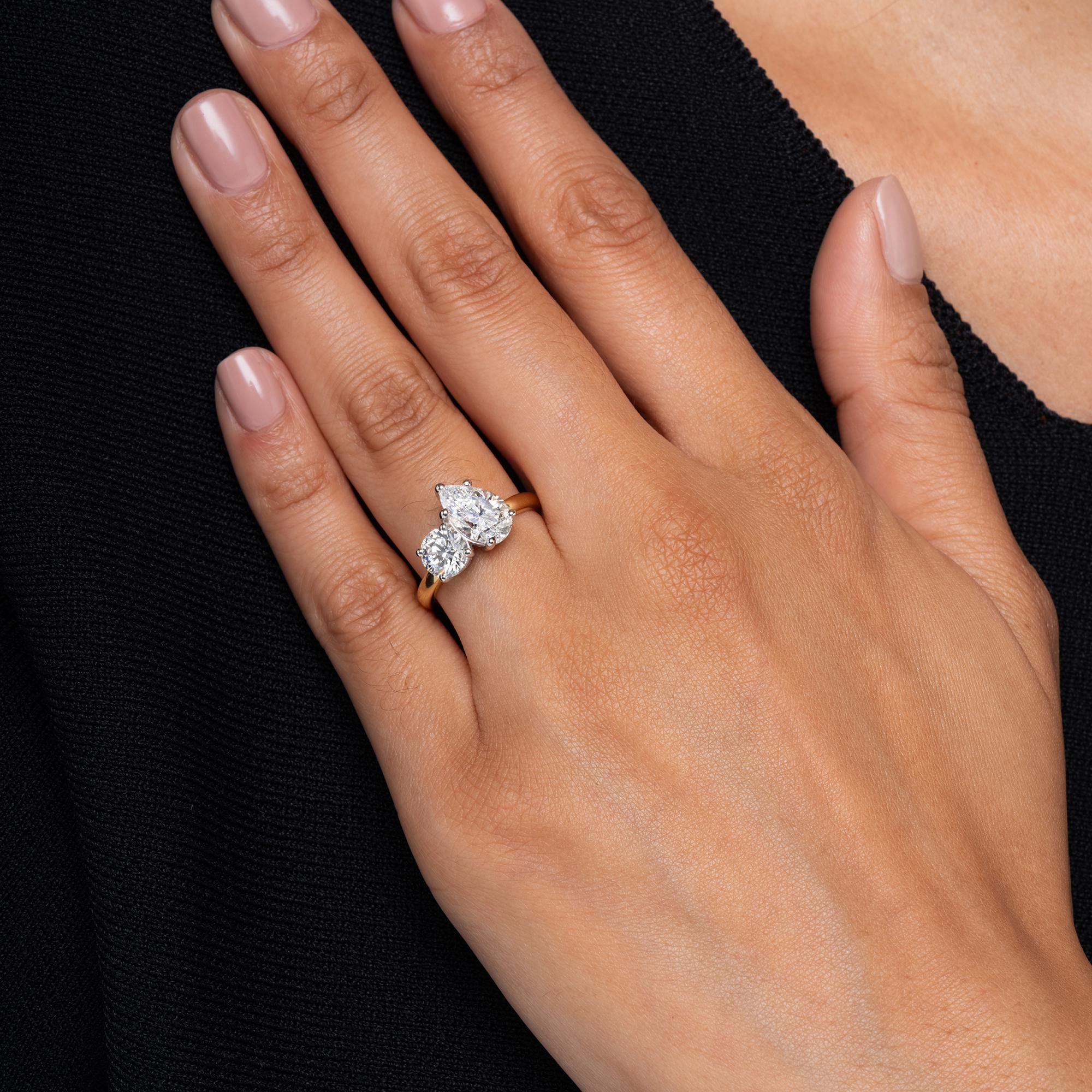 GIA 3 Carat Pear & Round Double Diamond Toi Et Moi Engagement Ring
