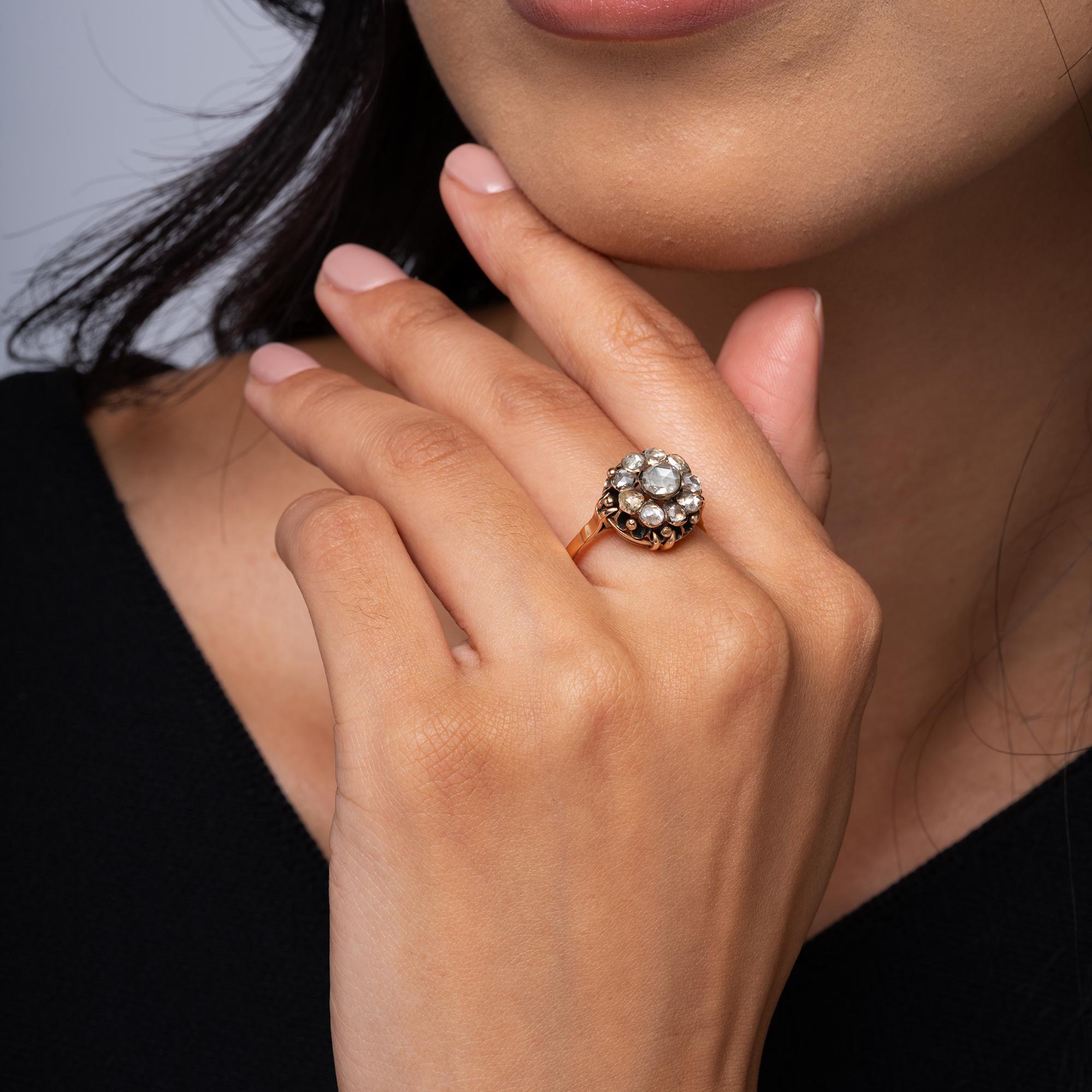 Antique Georgian Rose Cut Diamond Cluster Engagement Ring