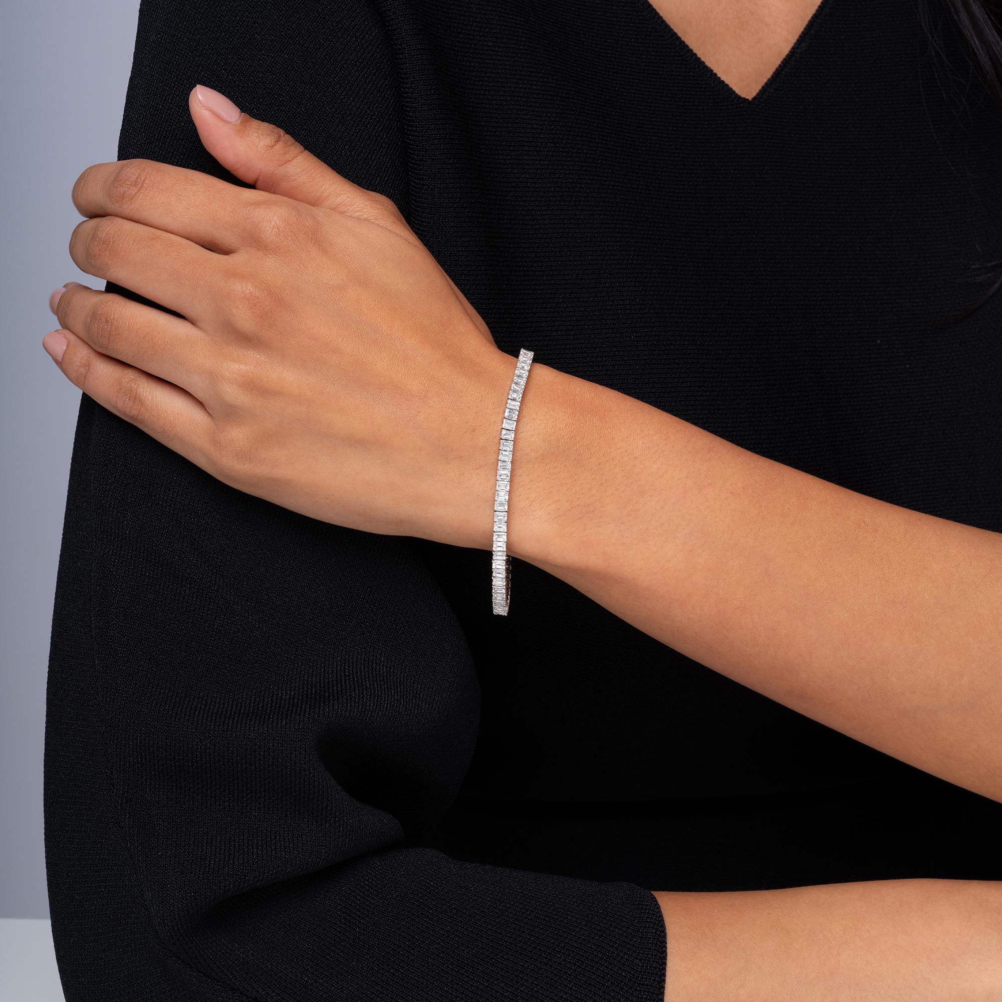 Estate 9 Carat Emerald Cut Diamond and Platinum Tennis Bracelet