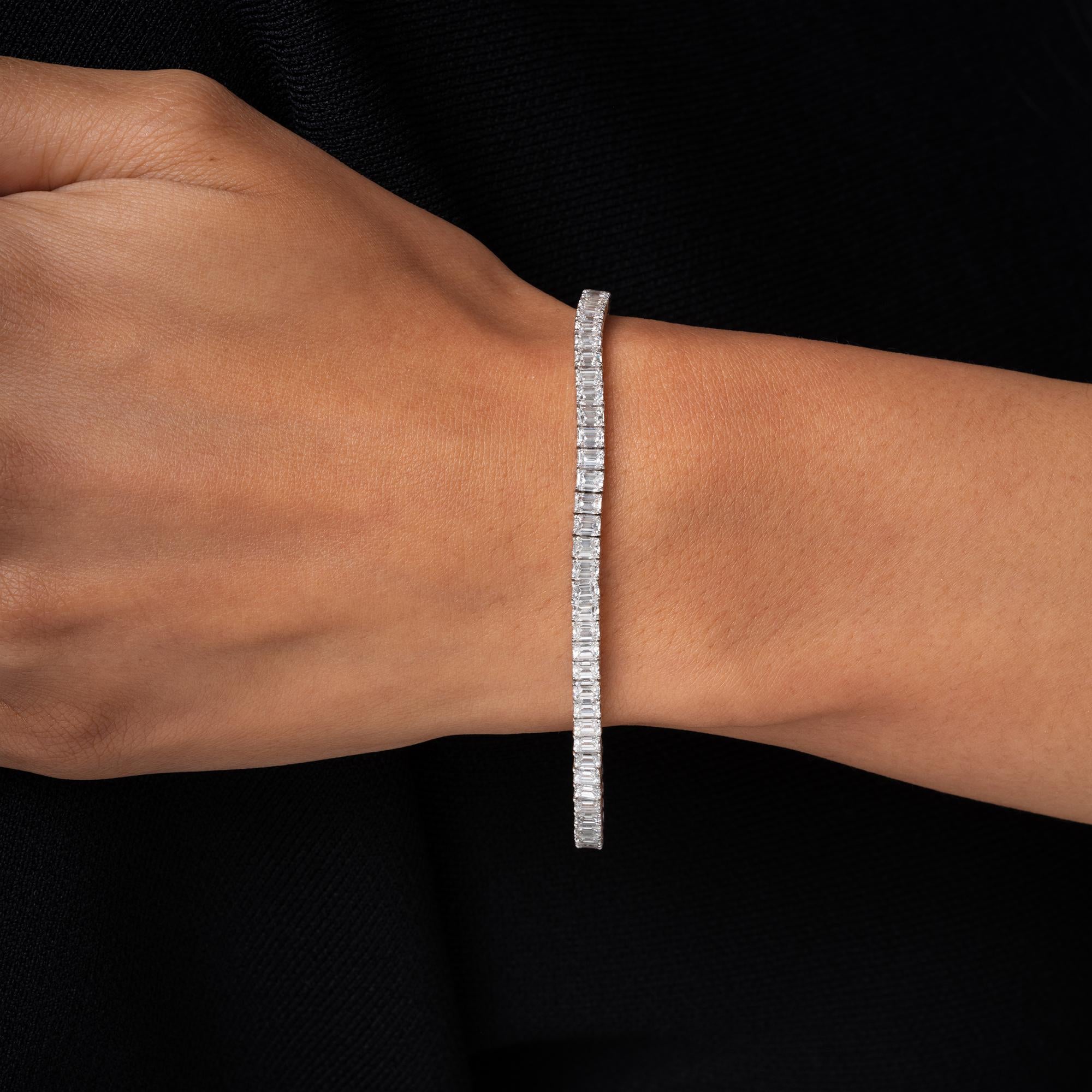 Estate 9 Carat Emerald Cut Diamond and Platinum Tennis Bracelet