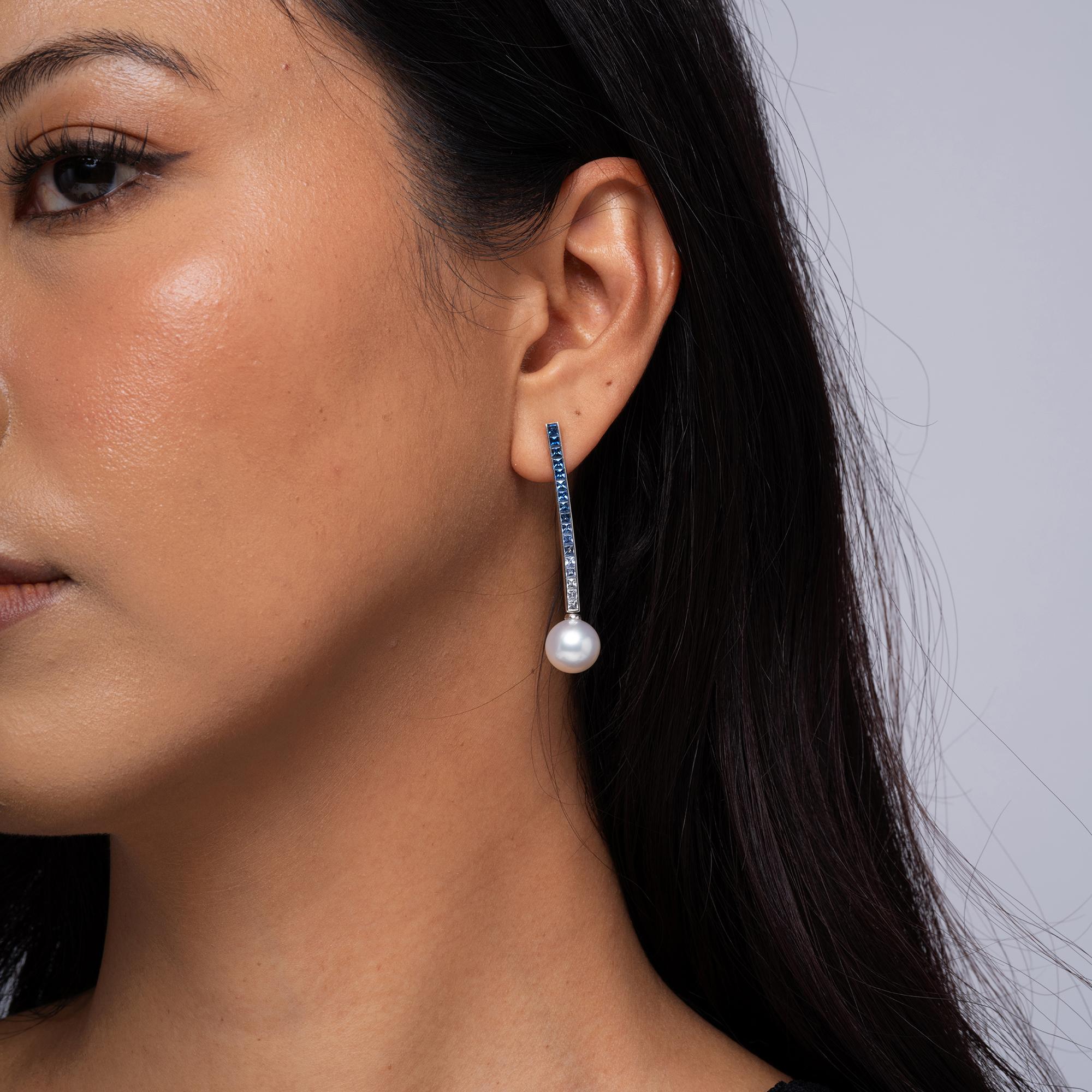 Mikimoto Elements of Life Denim Blue Ombré Sapphire Pearl Drop Earrings