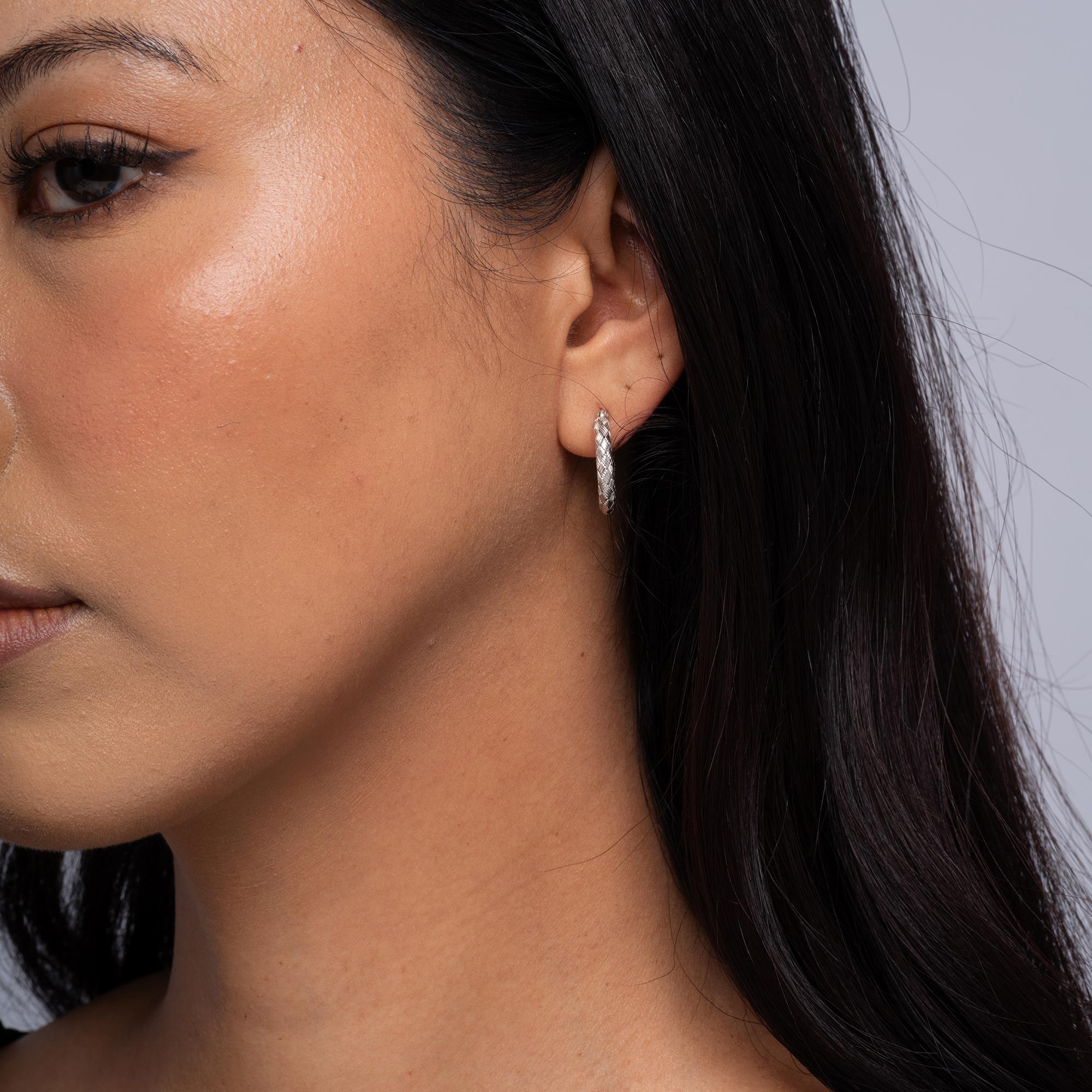 Roberto Coin Woven Silk 18k White Gold Hoop Earrings