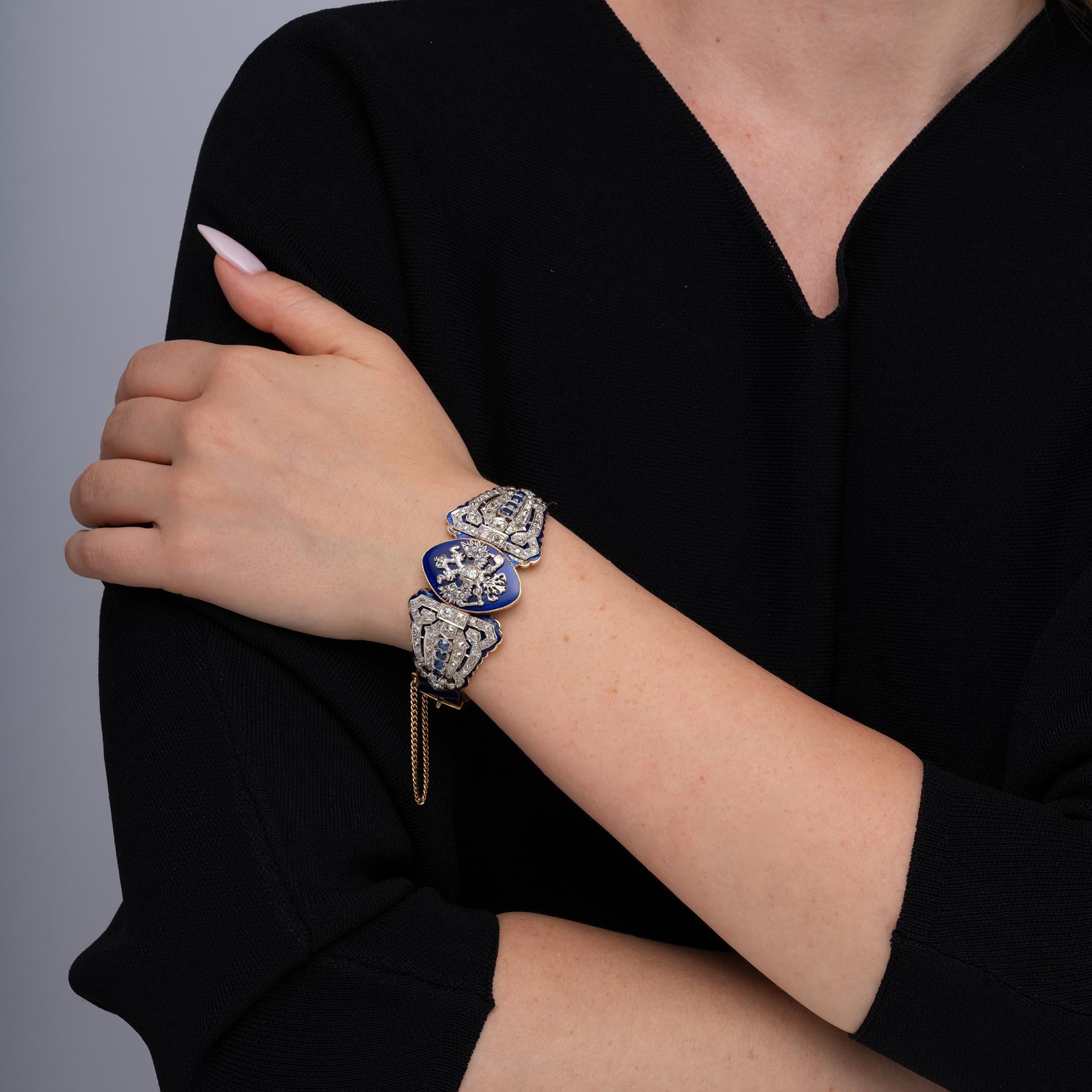 Antique 19th Century Imperial Russian Diamond & Sapphire Bracelet