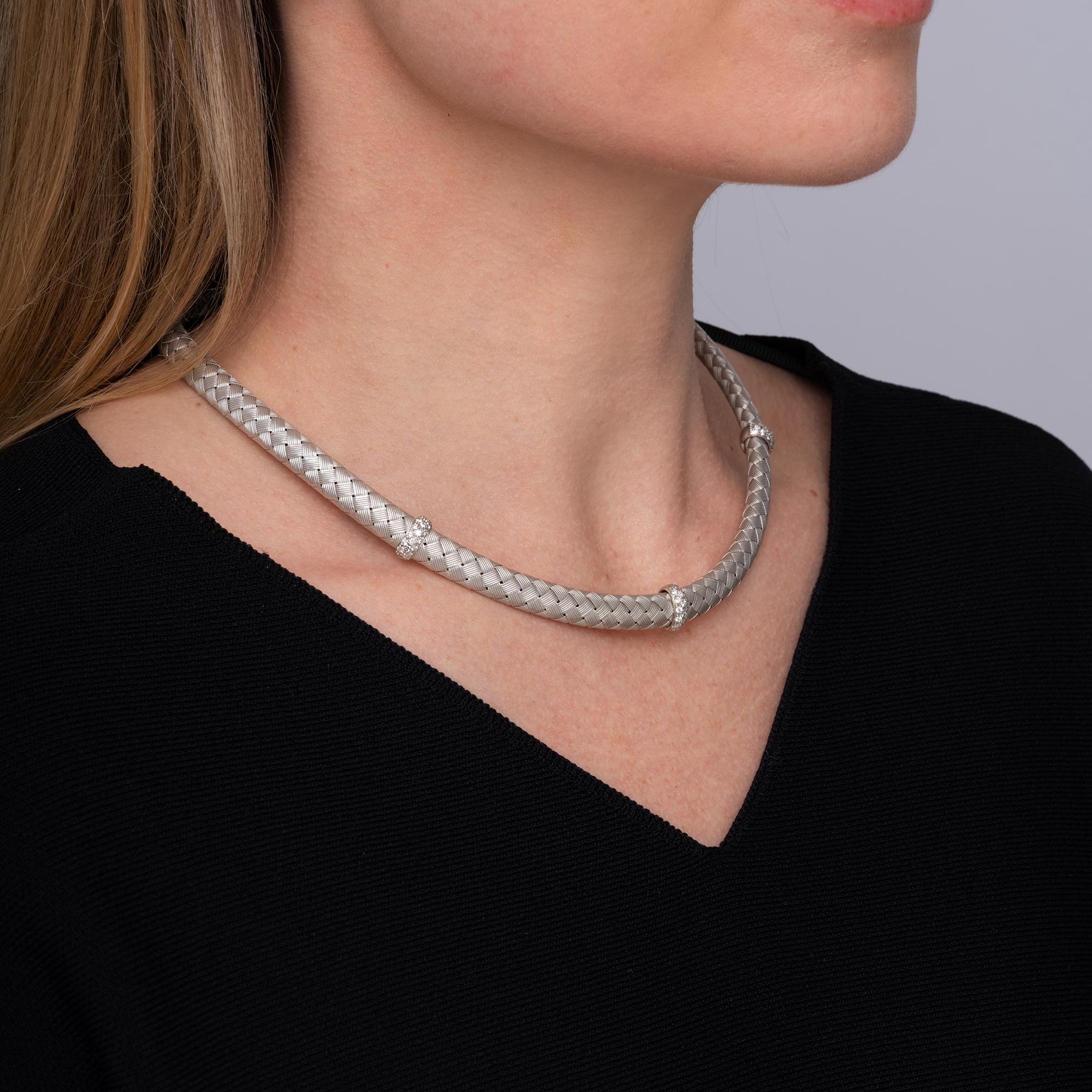 Roberto Coin 18k White Gold Silk Collection Diamond Choker Necklace