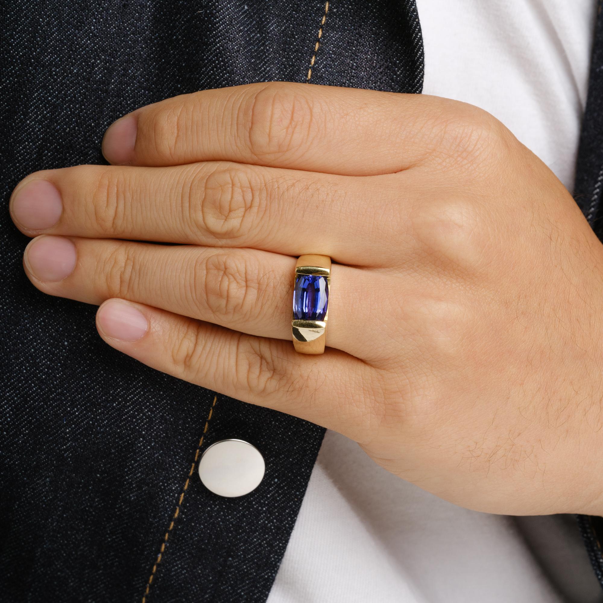 Estate 5 Carat Tanzanite East-West 18k Gold Men's Ring