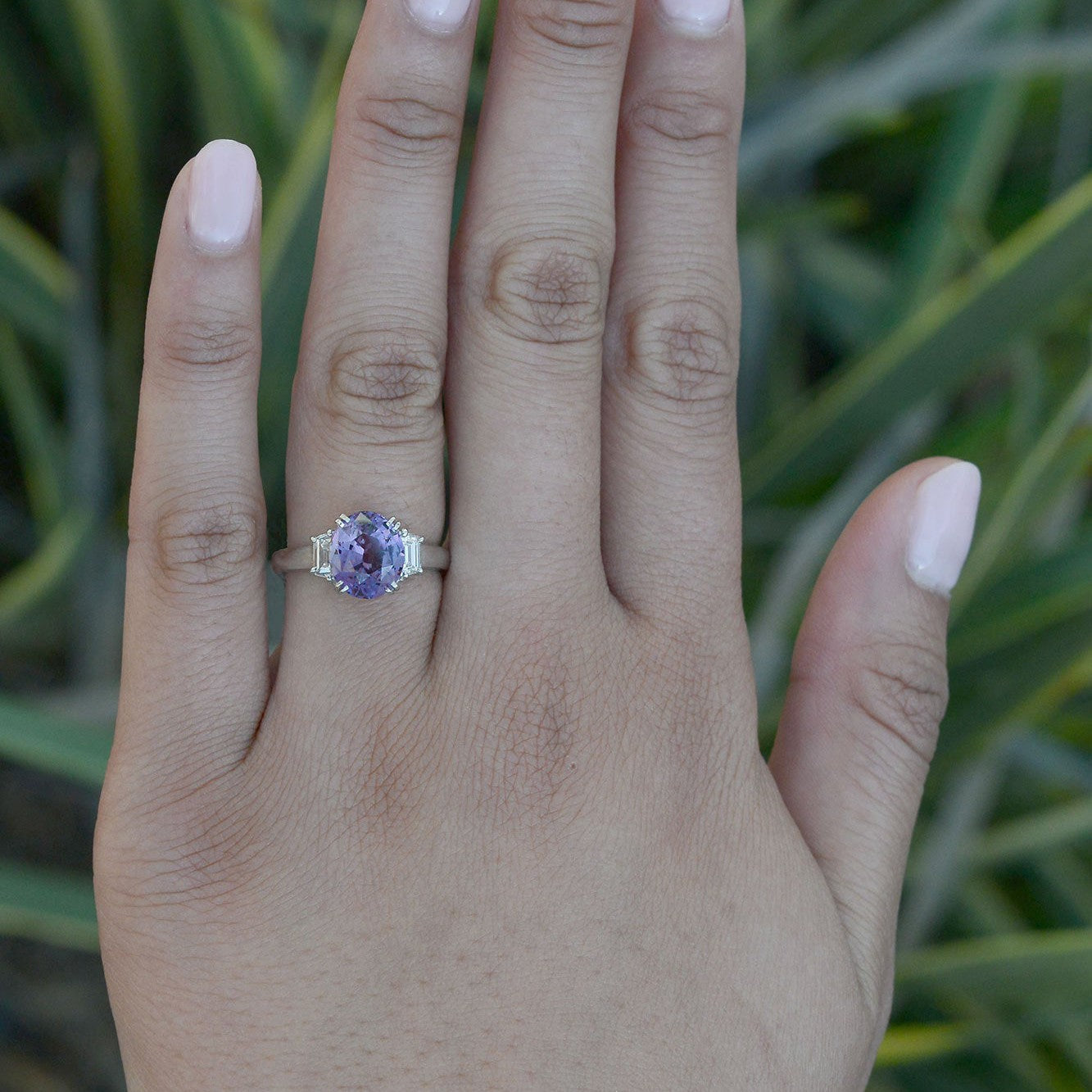 Purple 3.23 Carat Sapphire 2 Diamond Engagement Ring