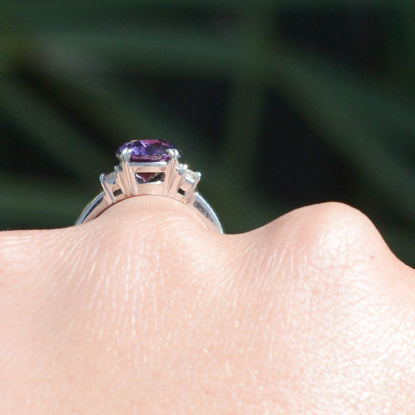 Purple 3.23 Carat Sapphire 2 Diamond Engagement Ring