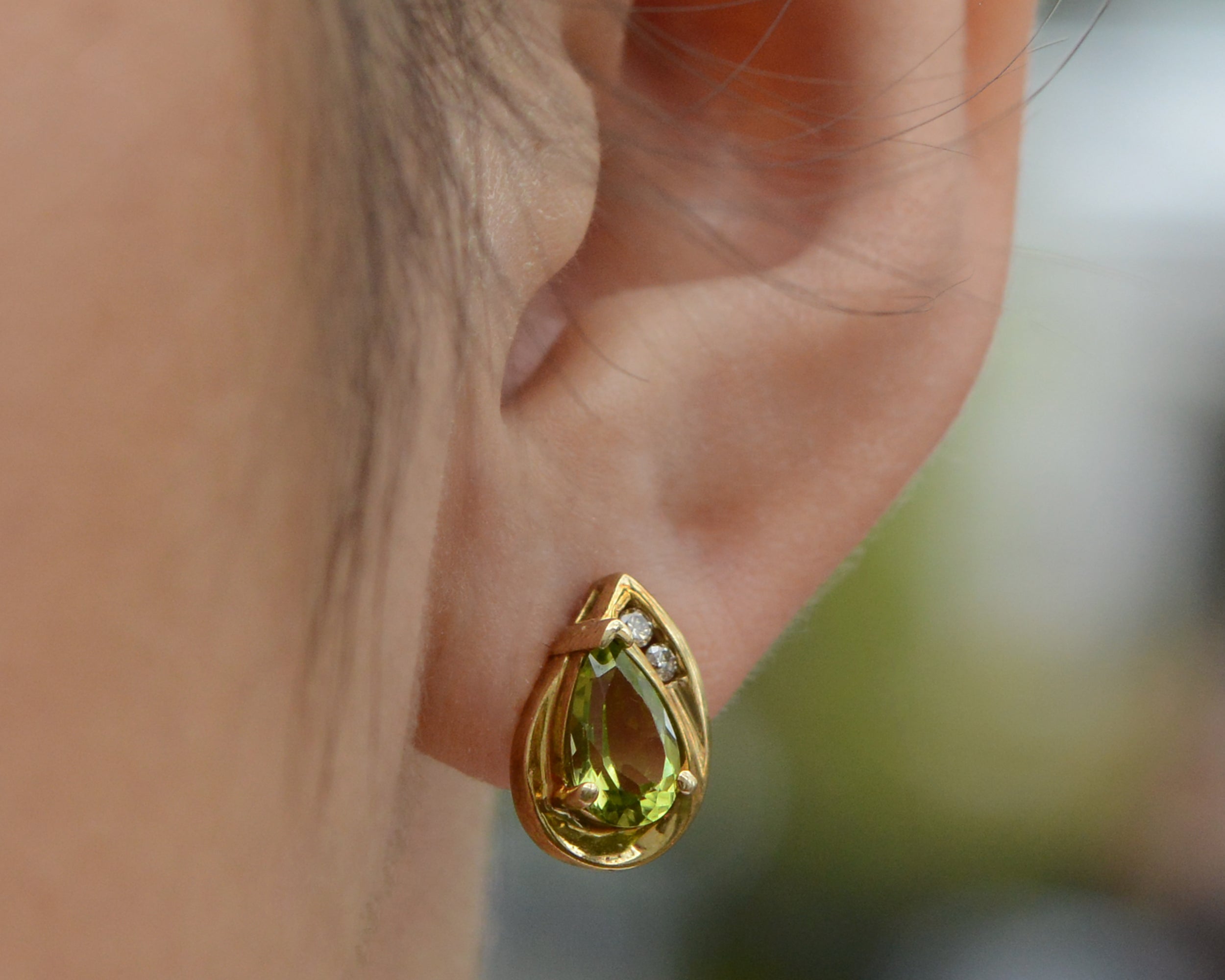 Yellow Gold Peridot and Diamond Stud Earrings