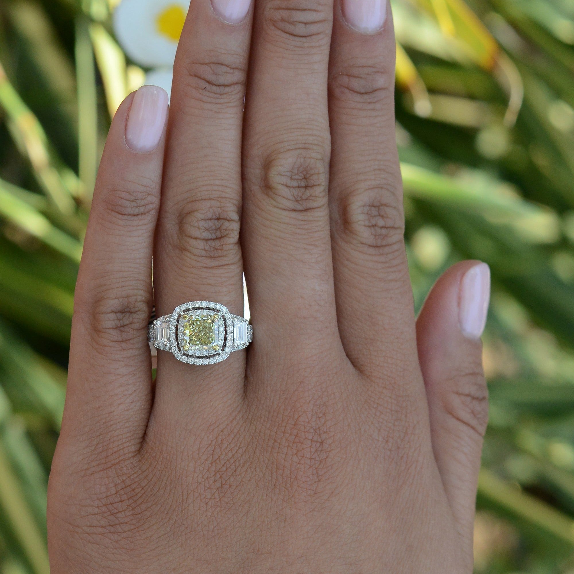 Contemporary Estate GIA Certified 1.55 Carat Fancy Yellow Diamond Engagement Ring