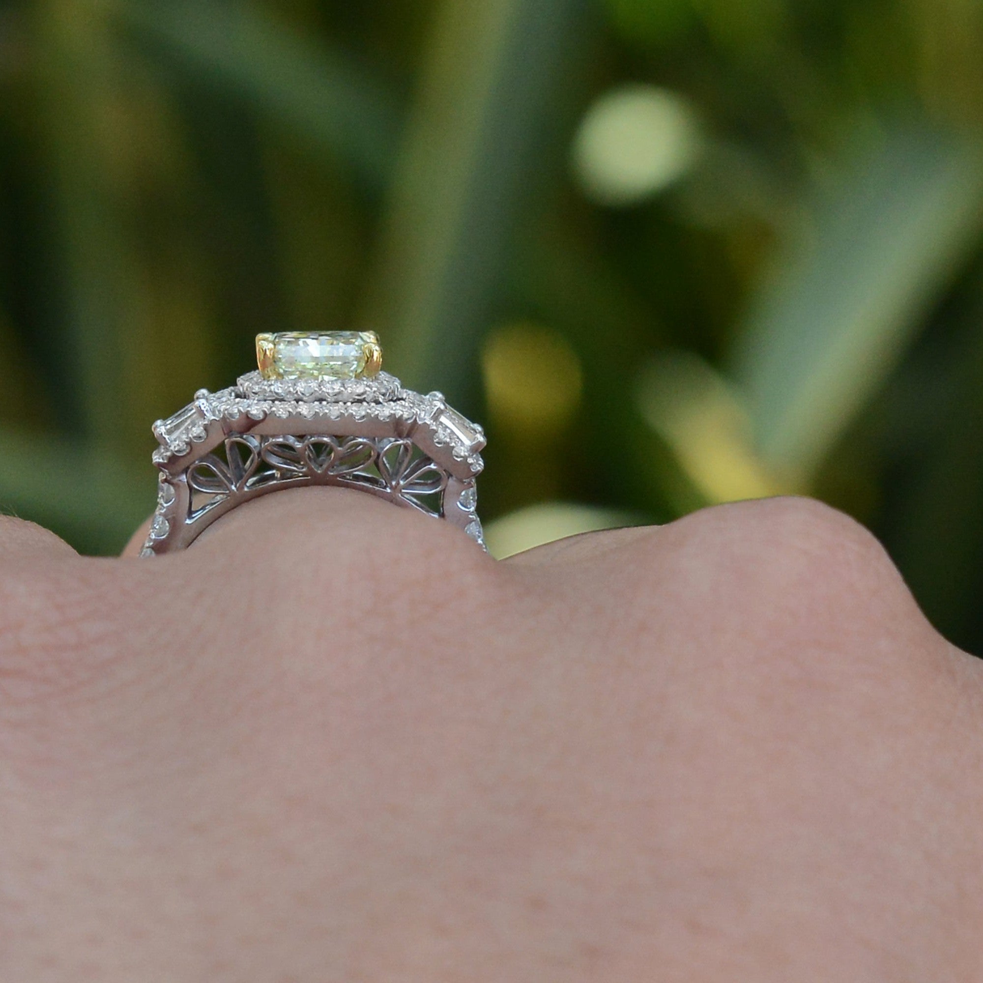 Contemporary Estate GIA Certified 1.55 Carat Fancy Yellow Diamond Engagement Ring