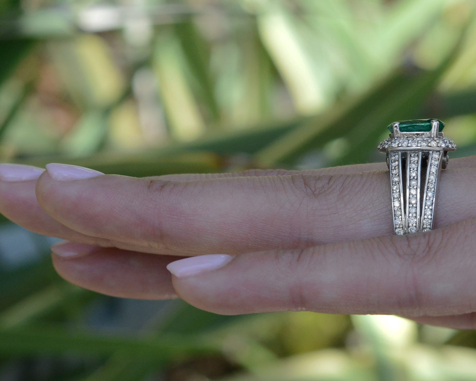 Vintage Oval Emerald and Diamond Wide 3 Band Ring