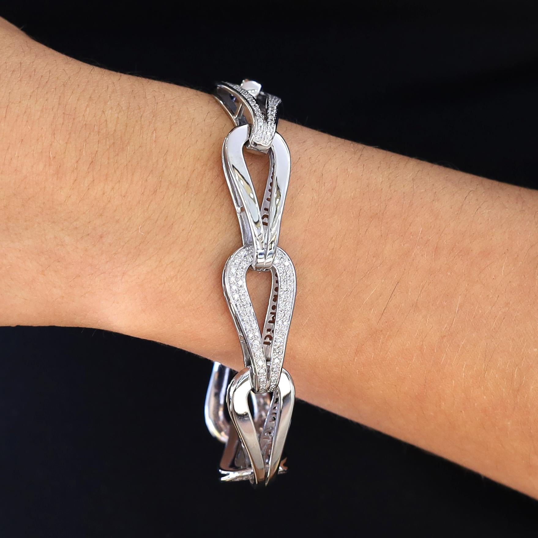 Designer Di Modolo 18k White Gold and Diamond 7" Fiamma Link Bracelet