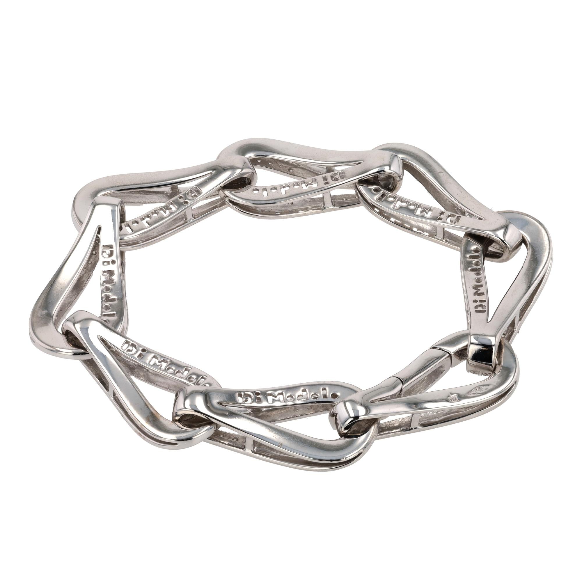 Designer Di Modolo 18k White Gold and Diamond 7" Fiamma Link Bracelet
