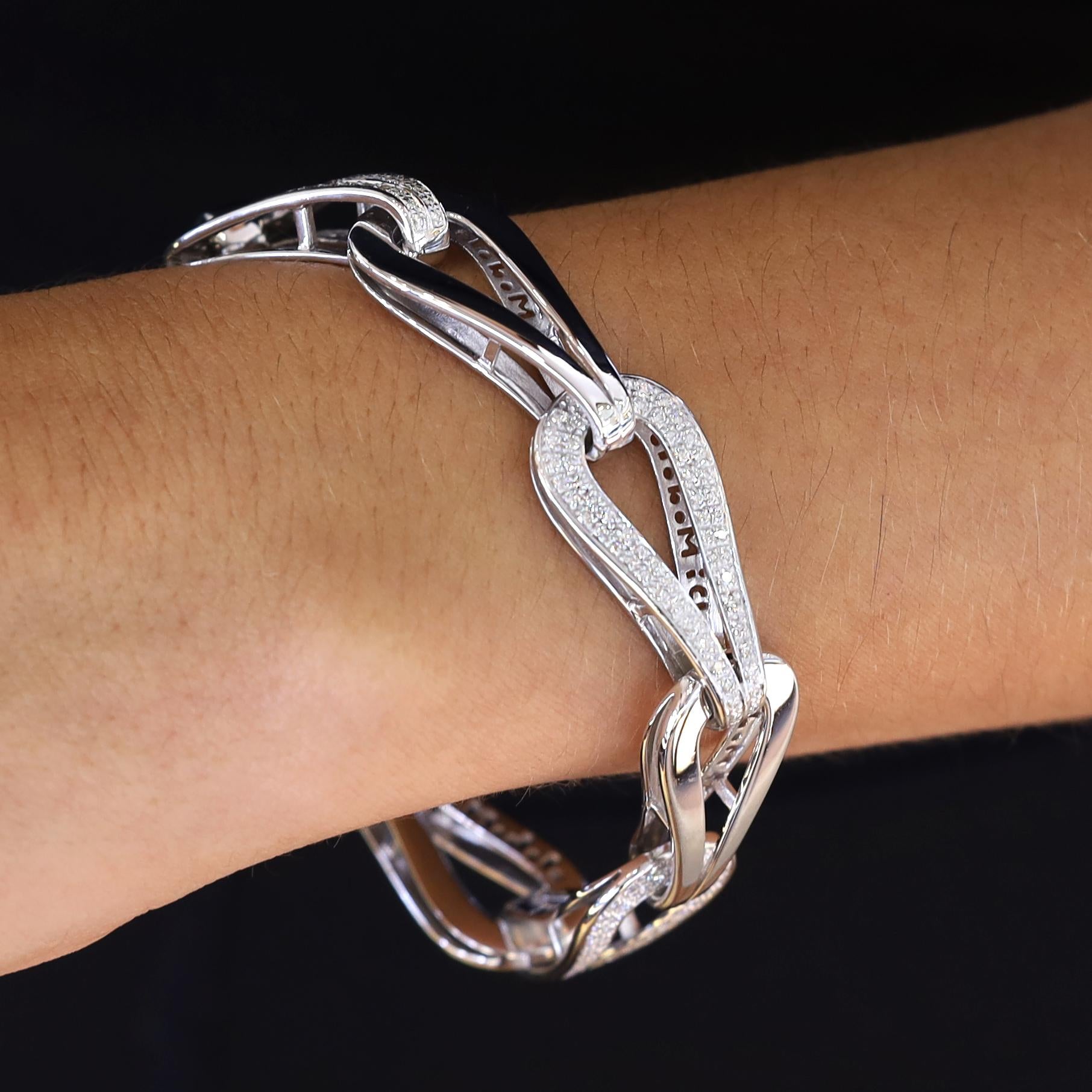 Designer Di Modolo 18k White Gold and Diamond 7" Fiamma Link Bracelet