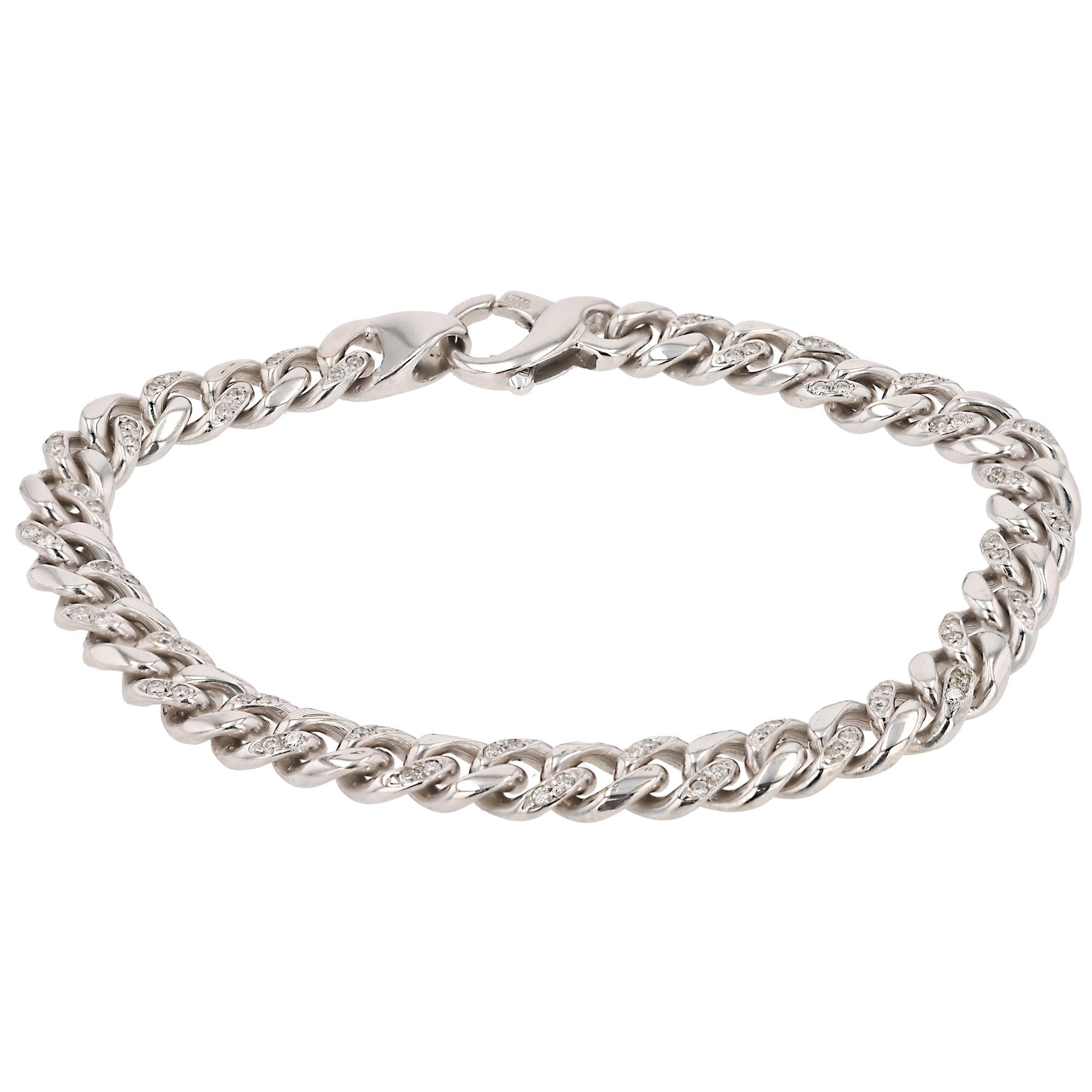 Designer Diamond 14k White Gold Cuban Link Bracelet