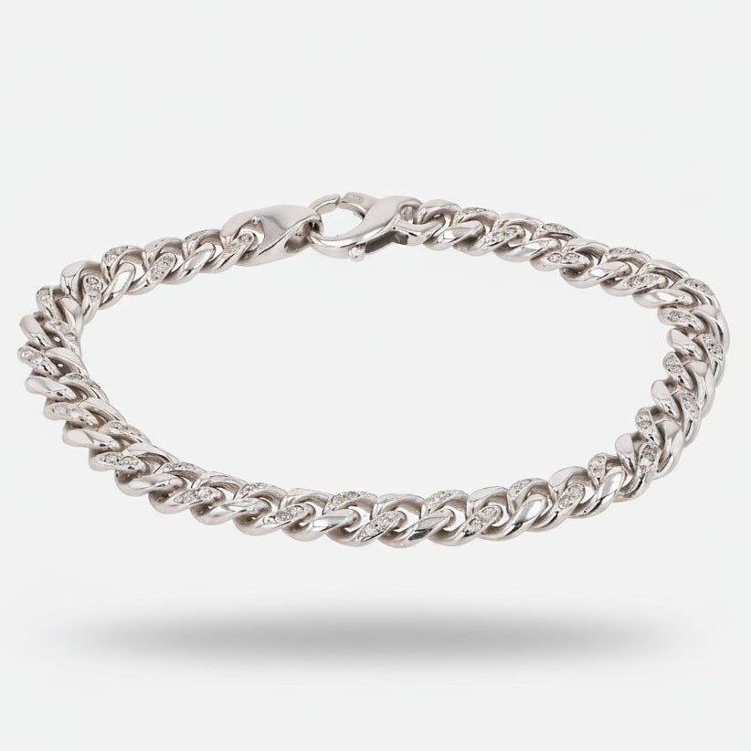 Designer Diamond 14k White Gold Cuban Link Bracelet