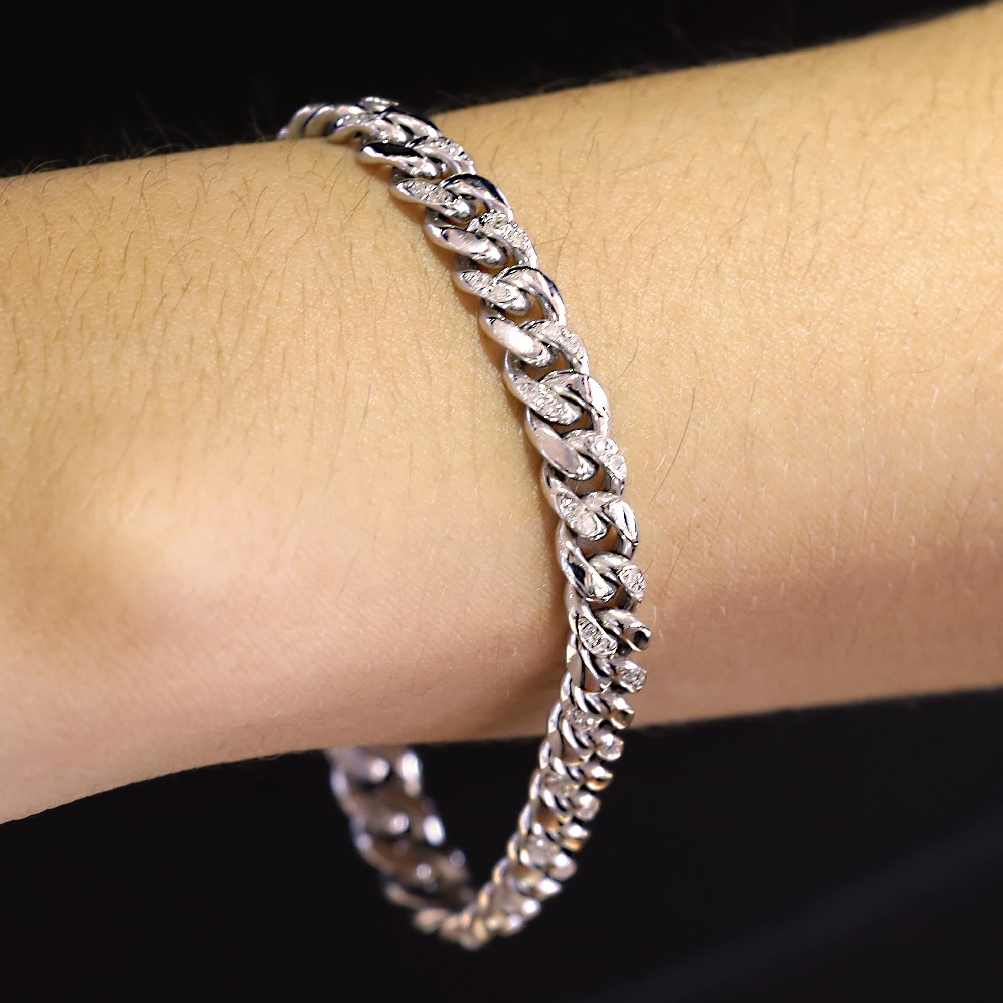 Designer Diamond 14k White Gold Cuban Link Bracelet