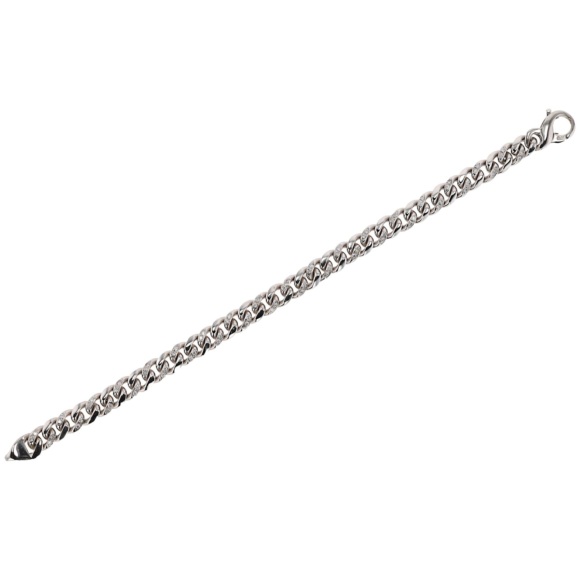 Designer Diamond 14k White Gold Cuban Link Bracelet