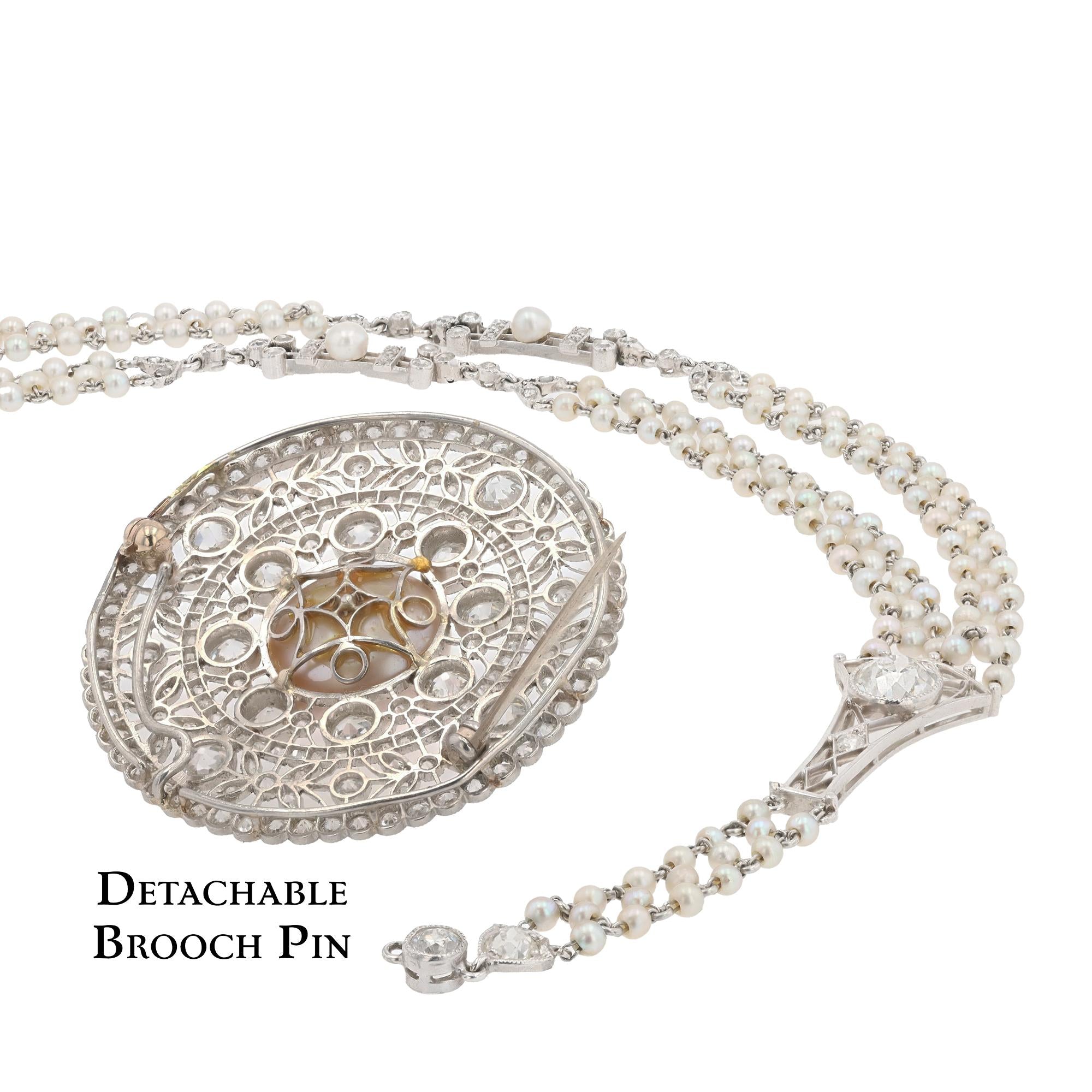 Edwardian 6 Carat Diamond & Pearl Platinum Sautoir Conversion Necklace