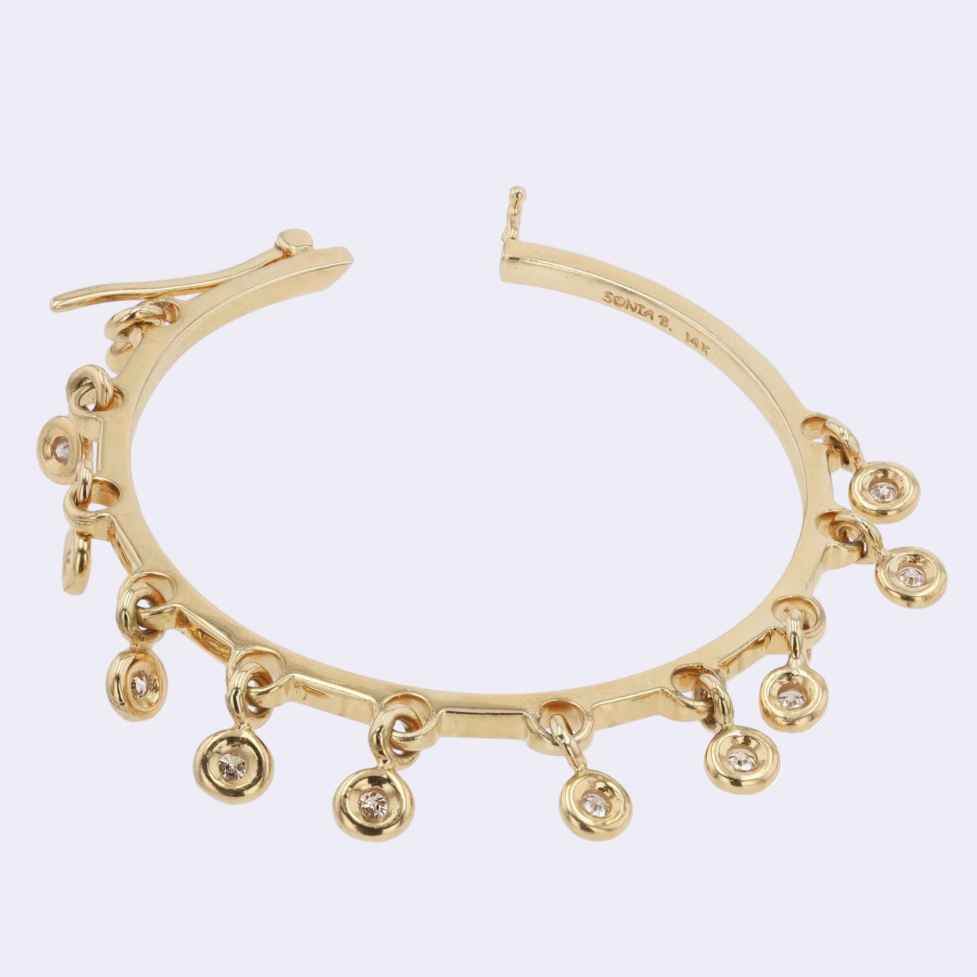 Designer Sonia B Diamond Dangle 14k Gold Hoop Earrings