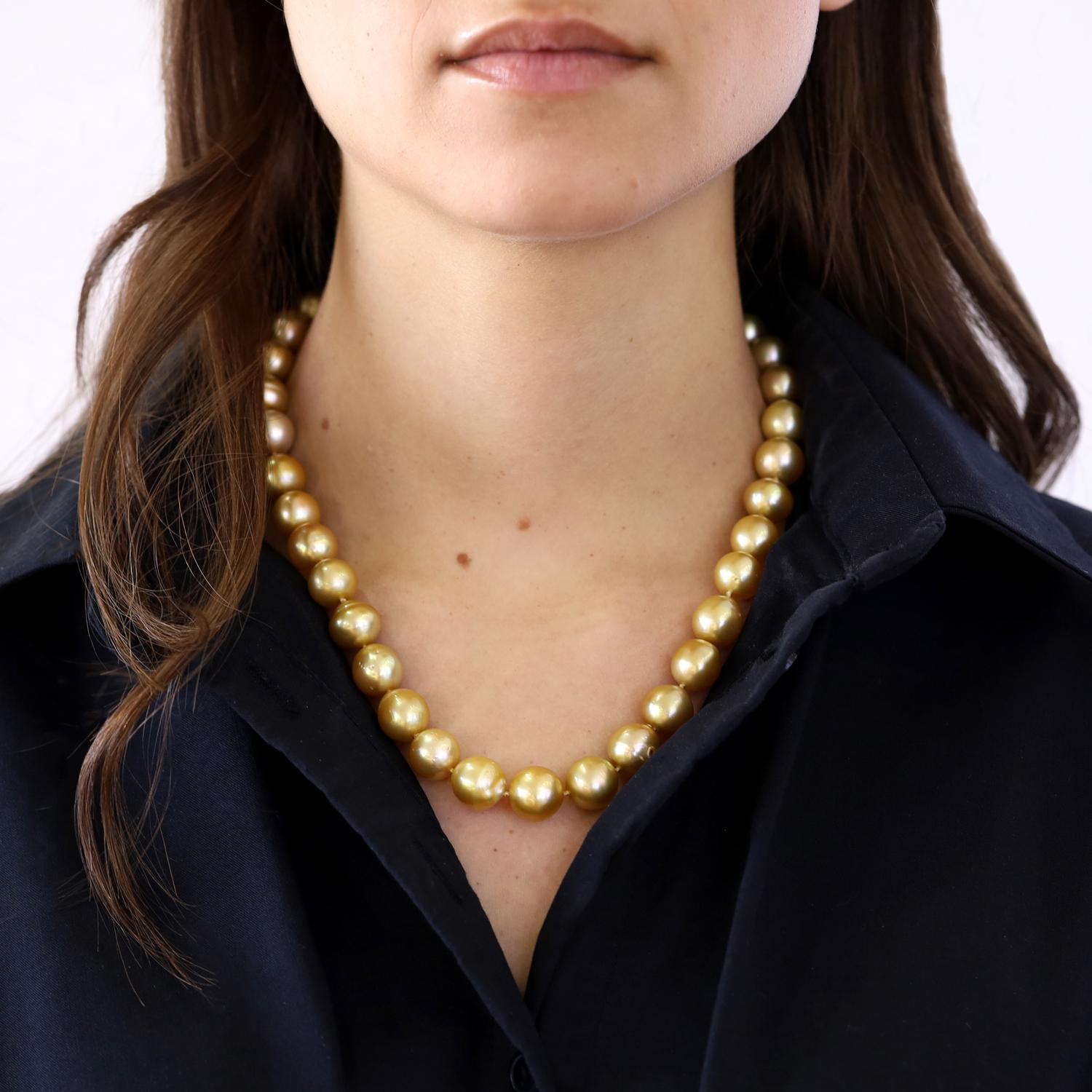 Organic Shaped Golden South Sea Pearl Necklace Strand