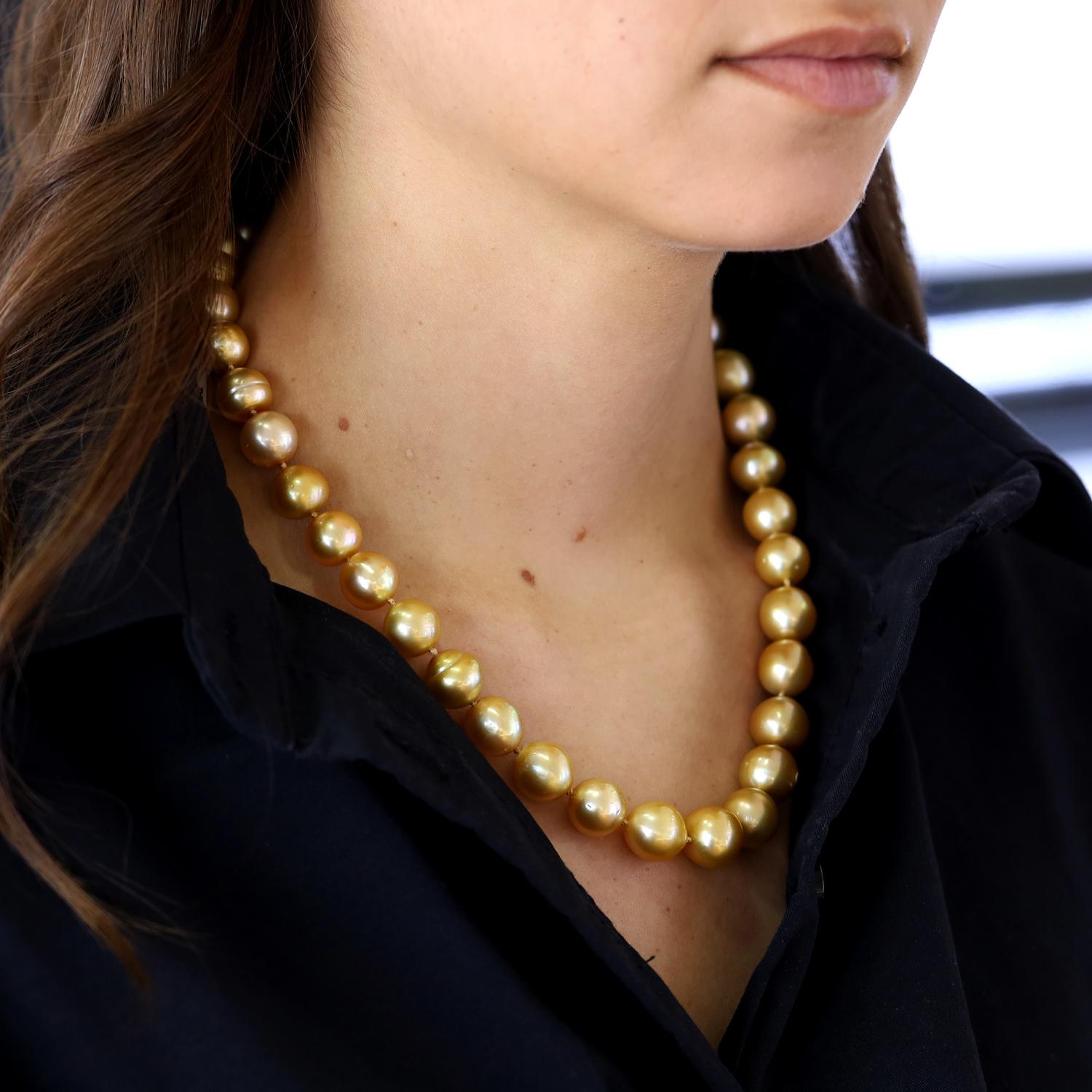 Organic Shaped Golden South Sea Pearl Necklace Strand