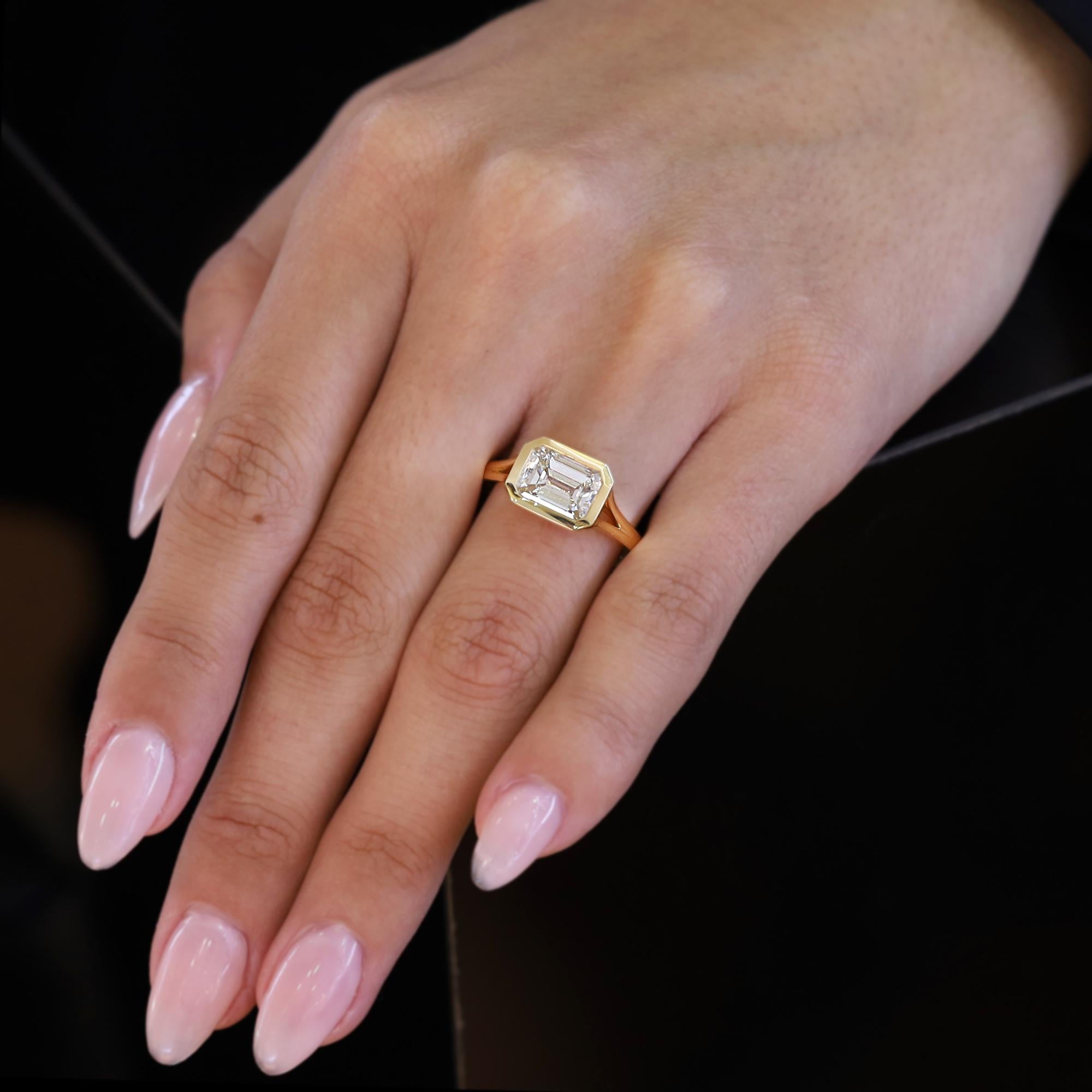 GIA 2.30 Carat Emerald Cut Diamond Bezel Solitaire Engagement Ring