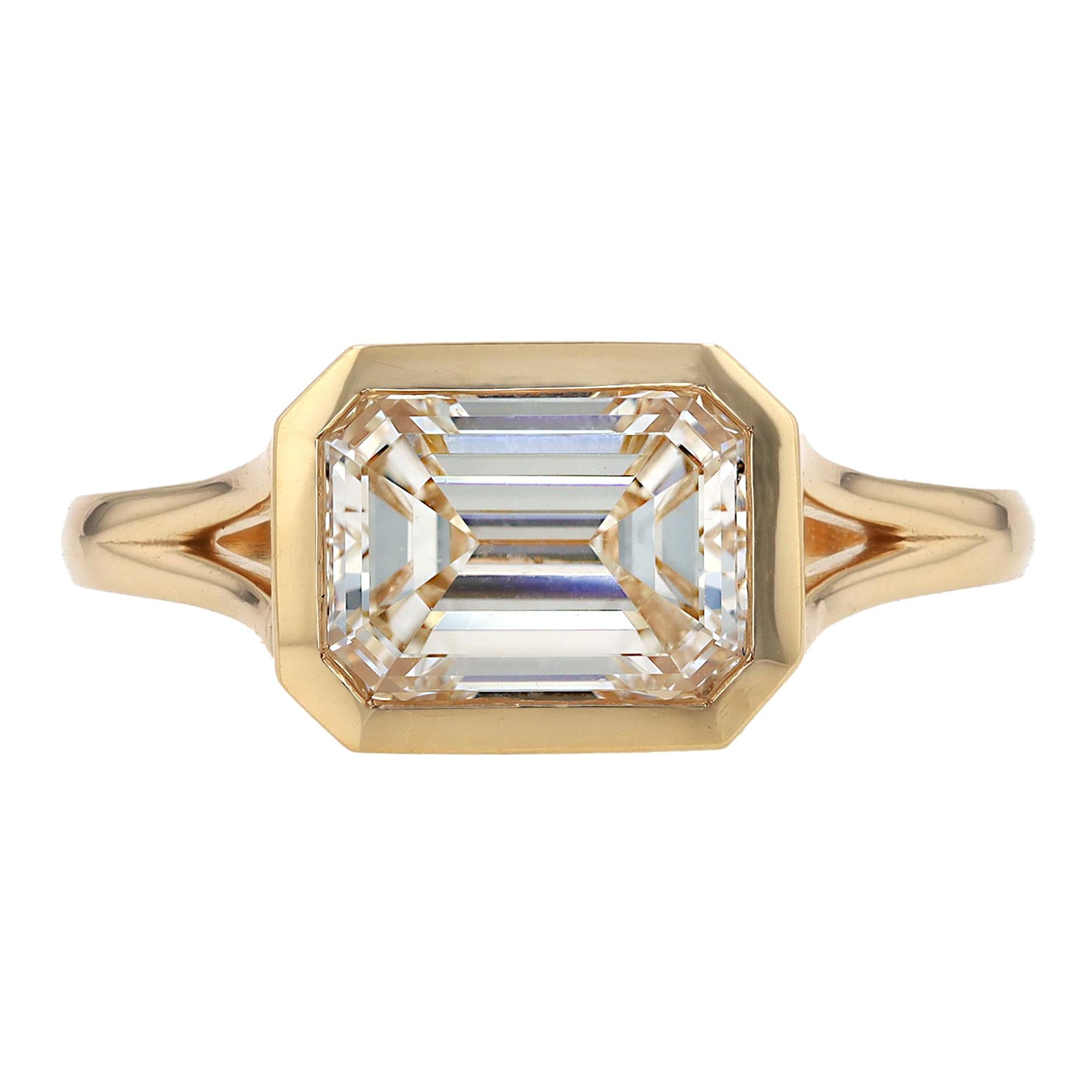 GIA 2.30 Carat Emerald Cut Diamond Bezel Solitaire Engagement Ring