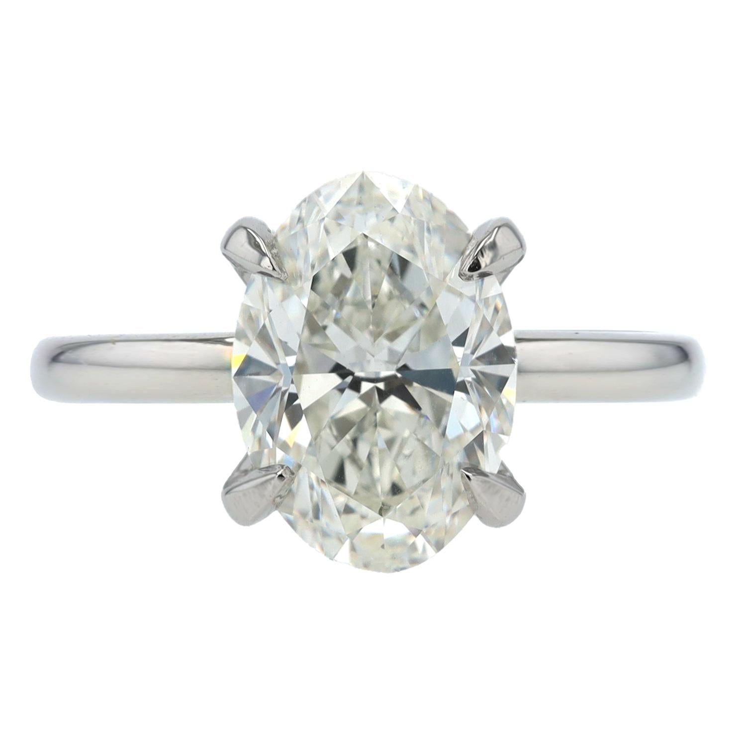 GIA Certified 3.04 Carat Oval Diamond H/SI1 Platinum Solitaire Engagement Ring