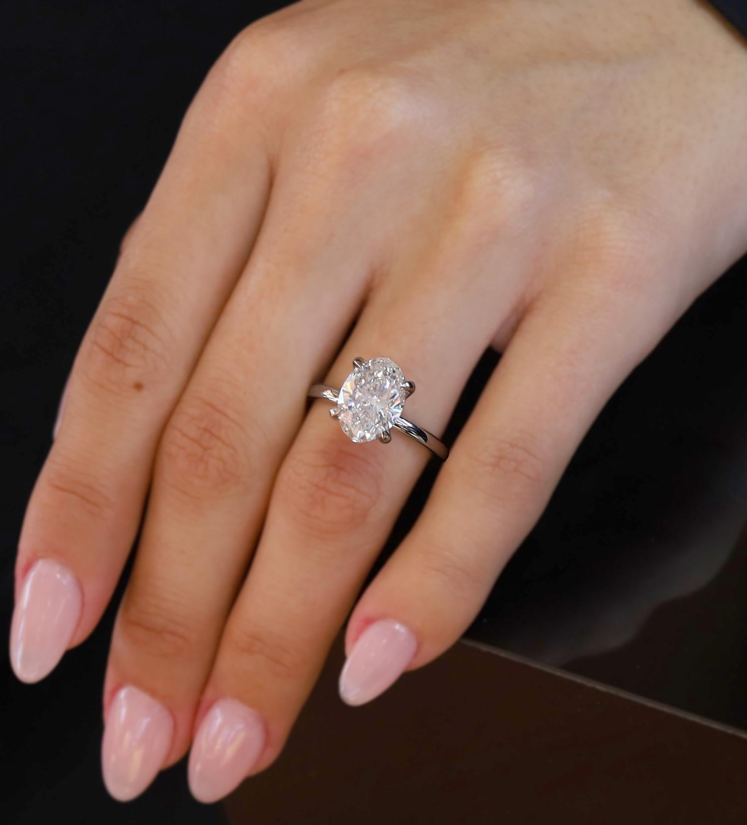 GIA Certified 3.04 Carat Oval Diamond H/SI1 Platinum Solitaire Engagement Ring