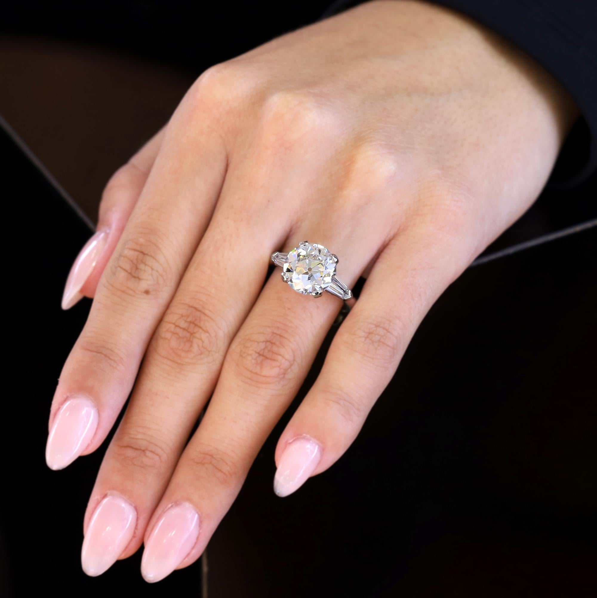 GIA Certified 4.95 Carat Old European Cut Diamond Platinum Engagement Ring