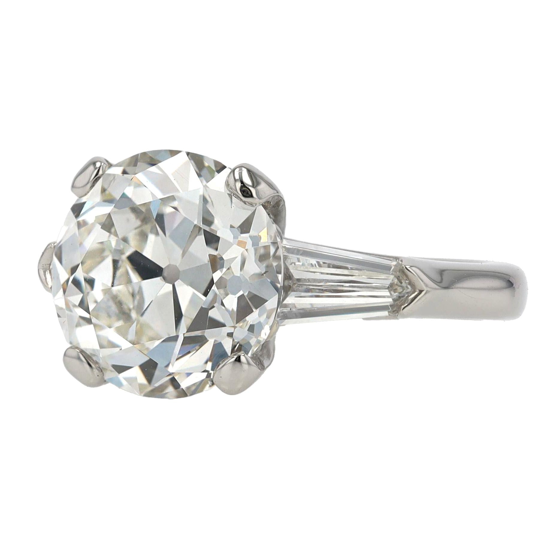 GIA Certified 4.95 Carat Old European Cut Diamond Platinum Engagement Ring