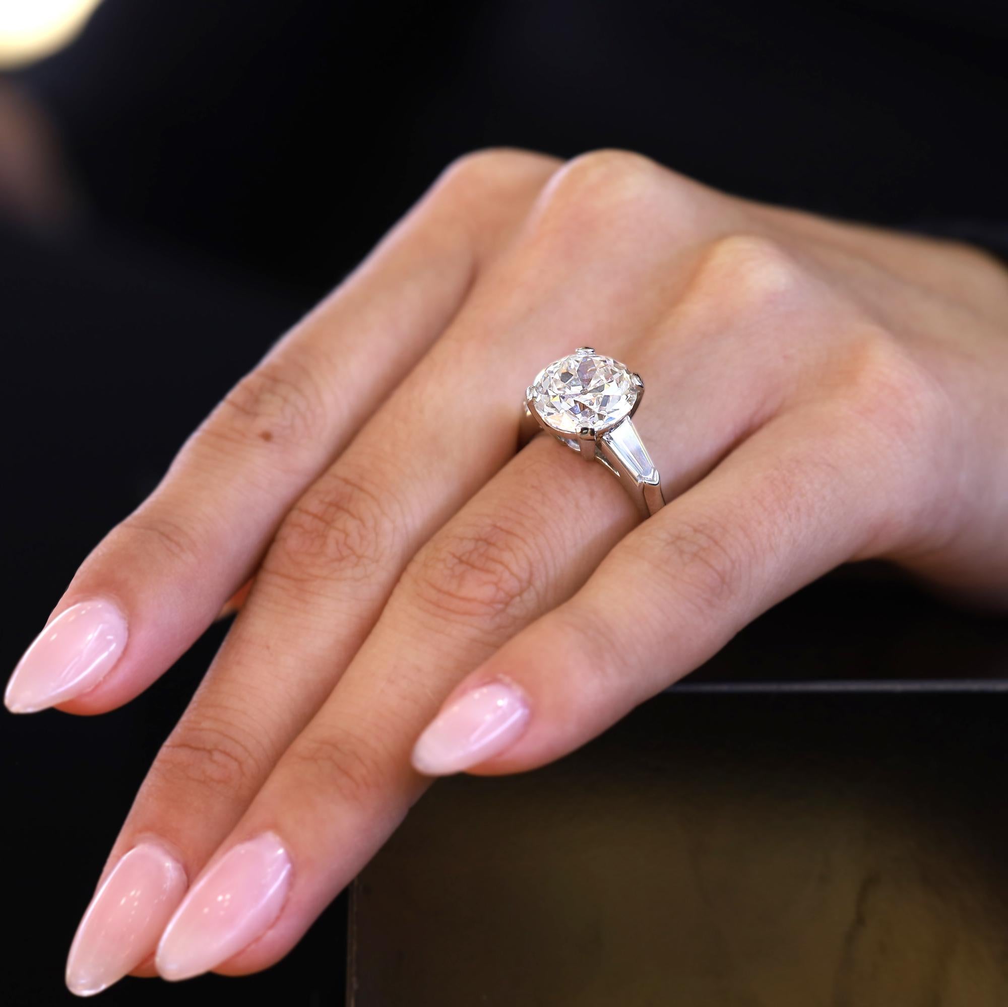 GIA Certified 4.95 Carat Old European Cut Diamond Platinum Engagement Ring