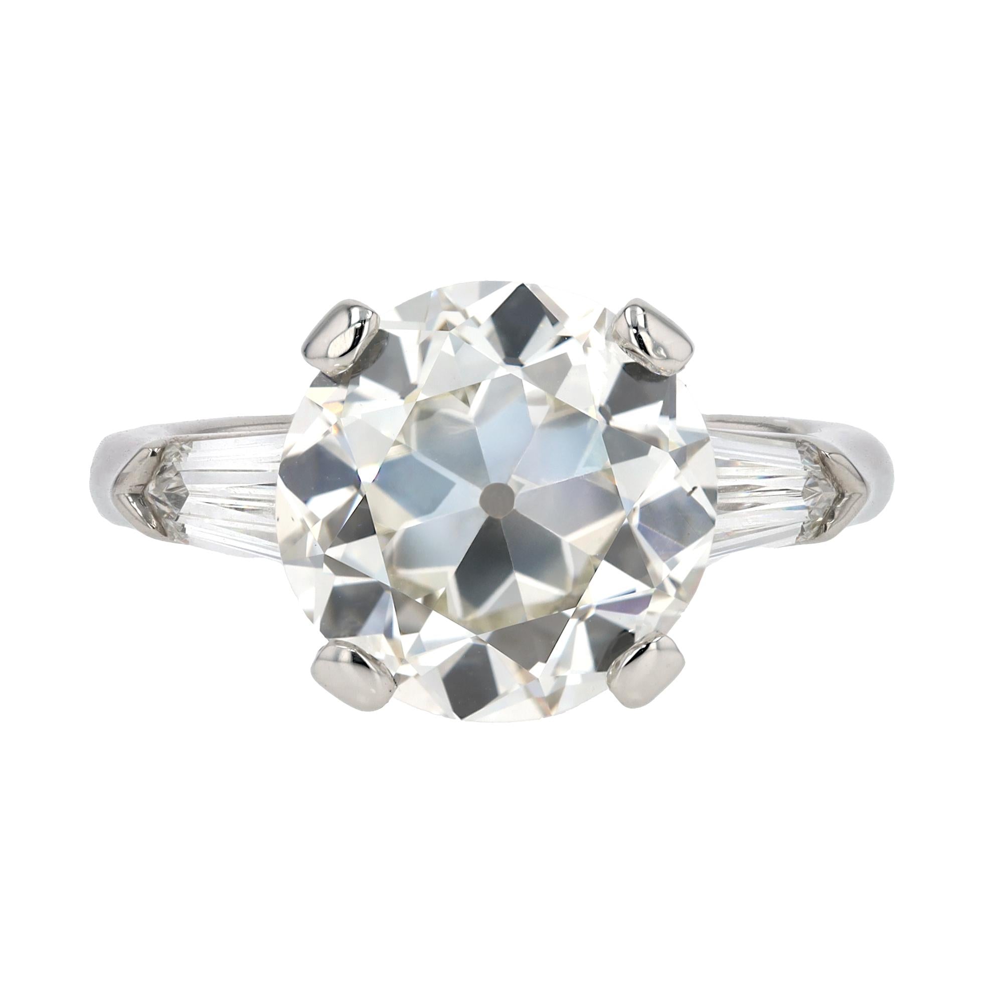 GIA Certified 4.95 Carat Old European Cut Diamond Platinum Engagement Ring