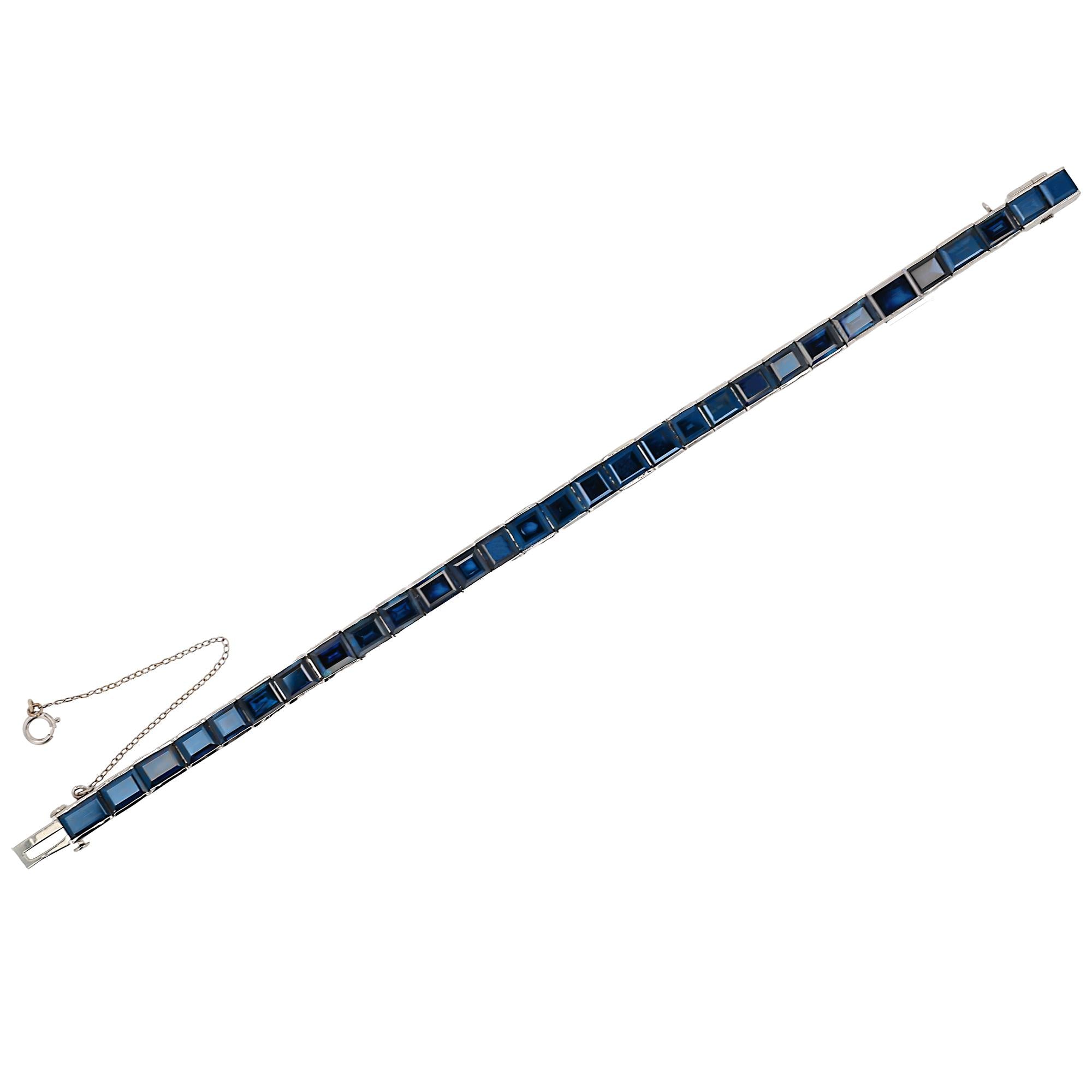 GIA Certified No Heat 25ctw Blue Sapphire Art Deco Platinum Line Bracelet