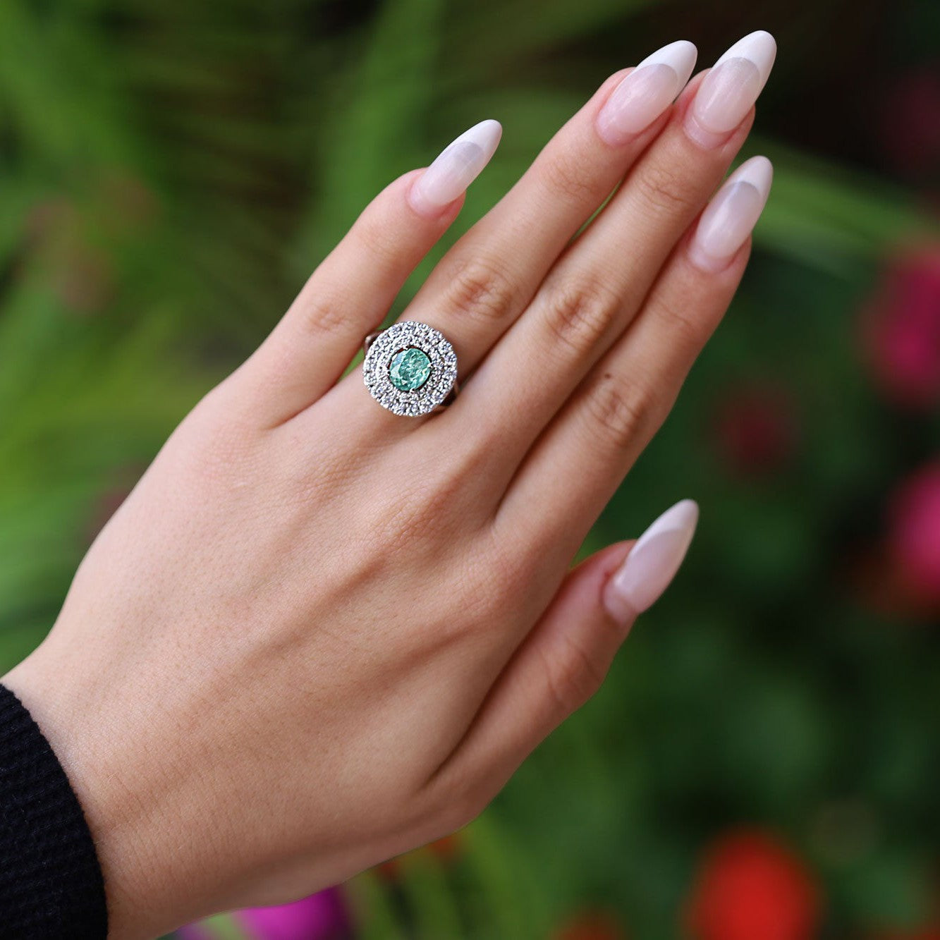 New Certified Paraiba Tourmaline Double Diamond Halo Engagement Ring