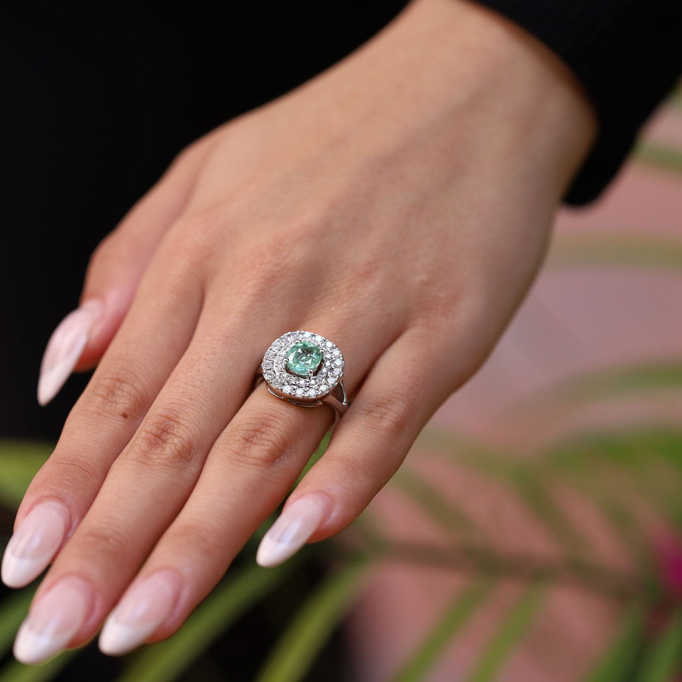 New Certified Paraiba Tourmaline Double Diamond Halo Engagement Ring