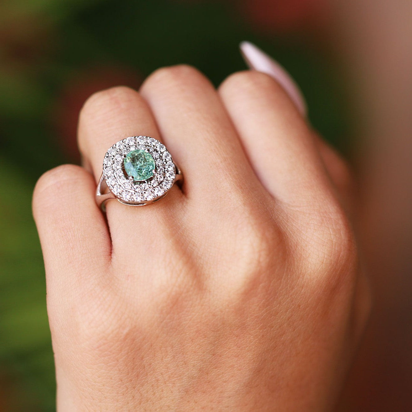 New Certified Paraiba Tourmaline Double Diamond Halo Engagement Ring