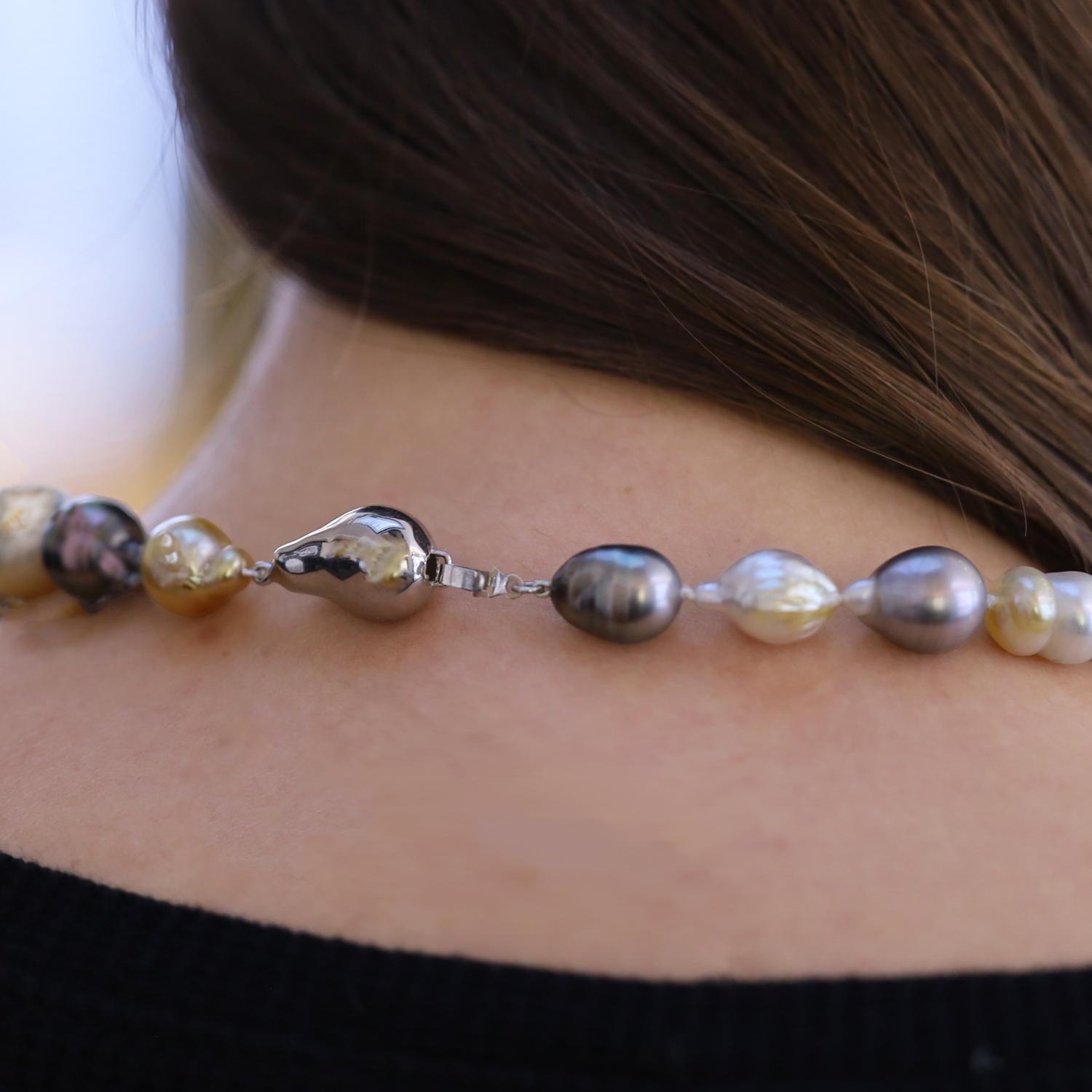 Multi-Color Golden South Sea & Black Tahitian Pearl Necklace