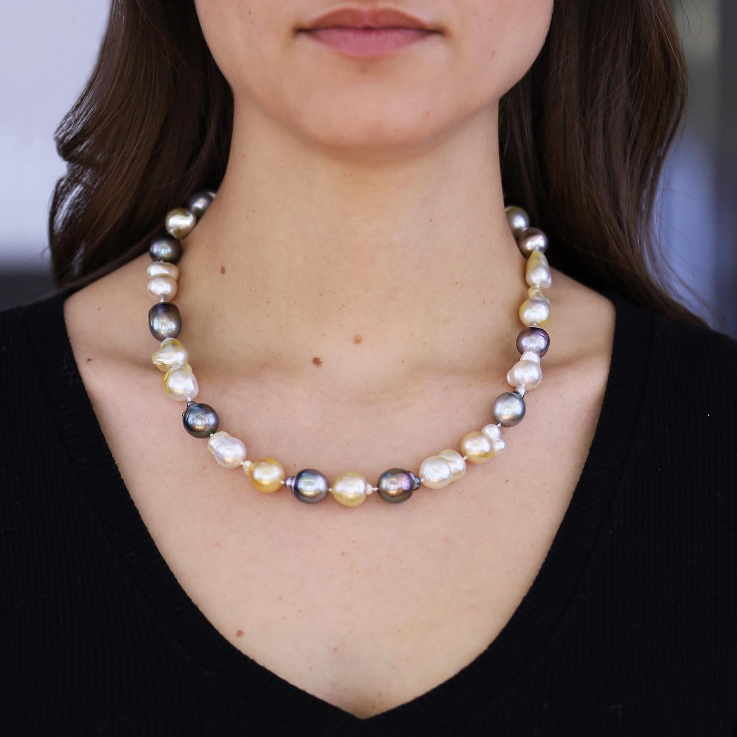Multi-Color Golden South Sea & Black Tahitian Pearl Necklace